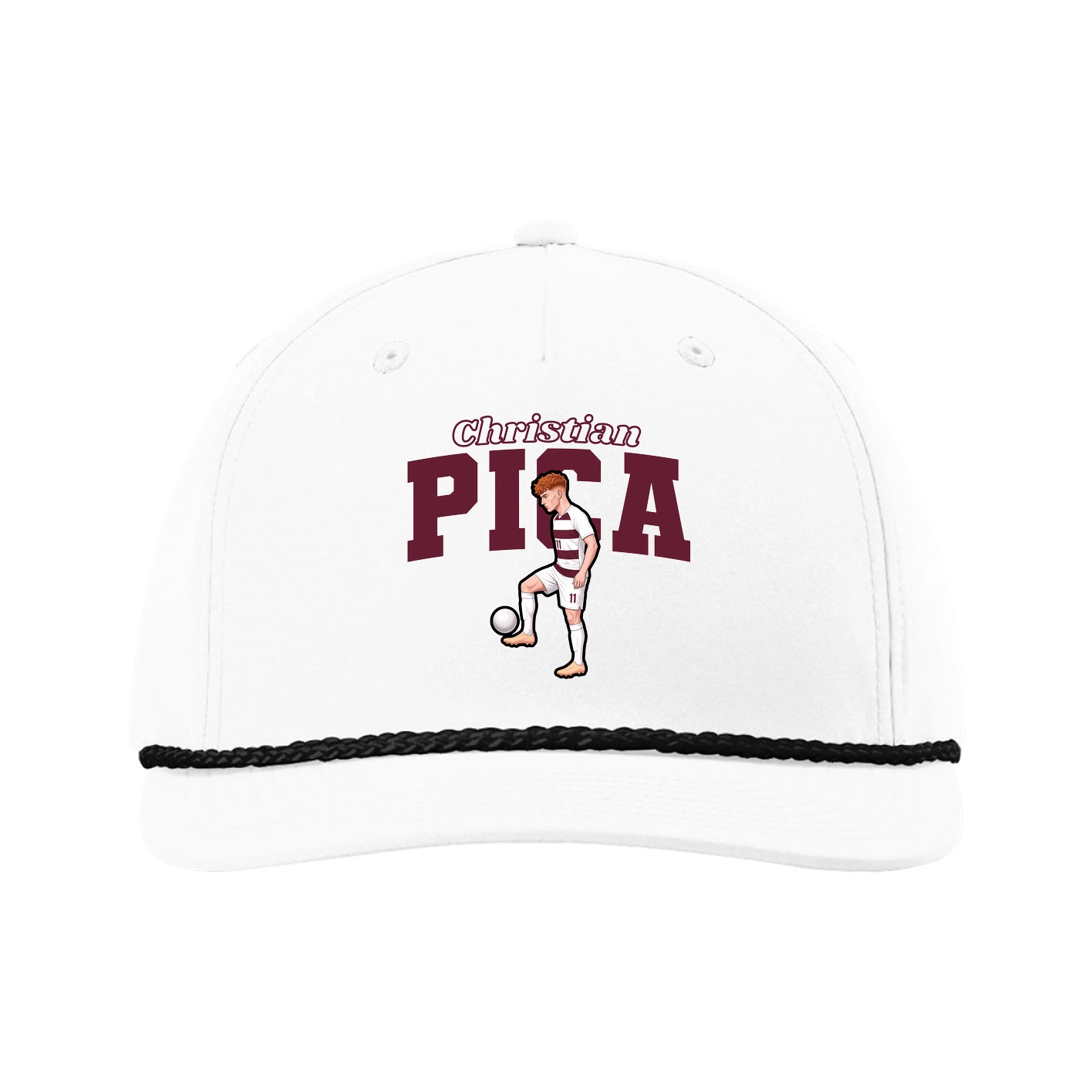 Five-Panel Classic Rope Cap — Name Arch in White