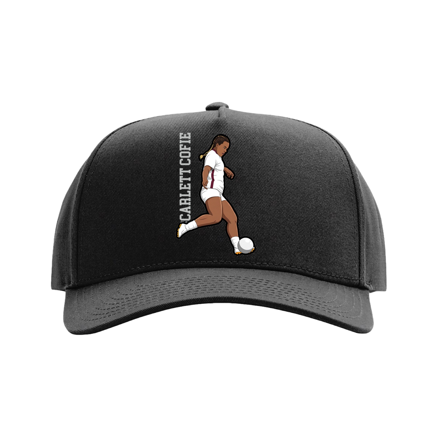 Full Fabric Five-Panel Champ Cap — Name Vertical in Black