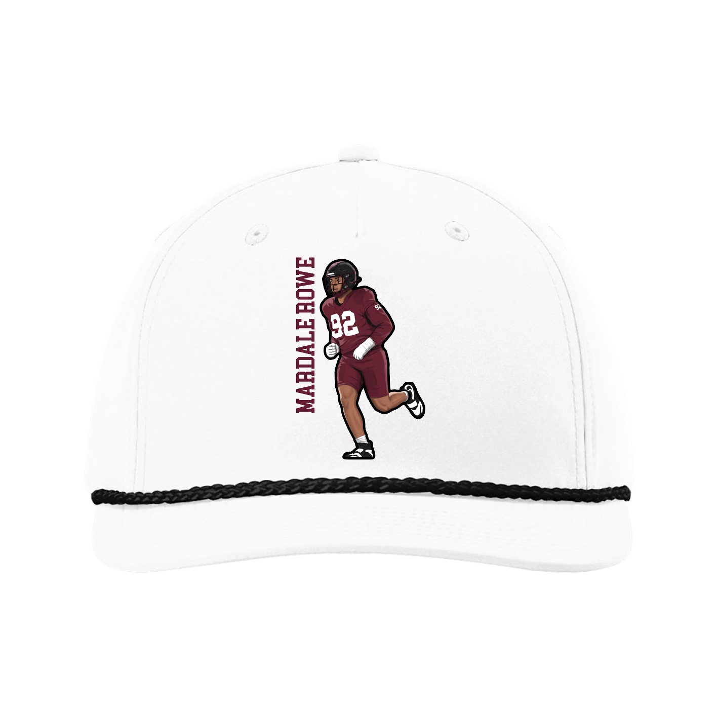 Five-Panel Classic Rope Cap — Name Vertical in White