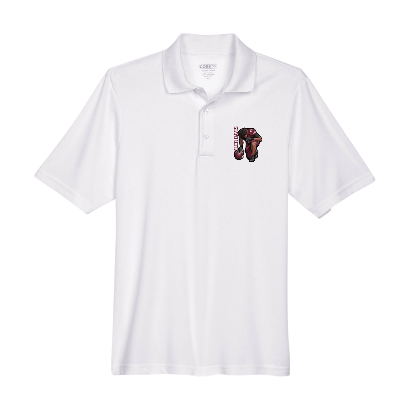 Performance Polo — Name Vertical in White