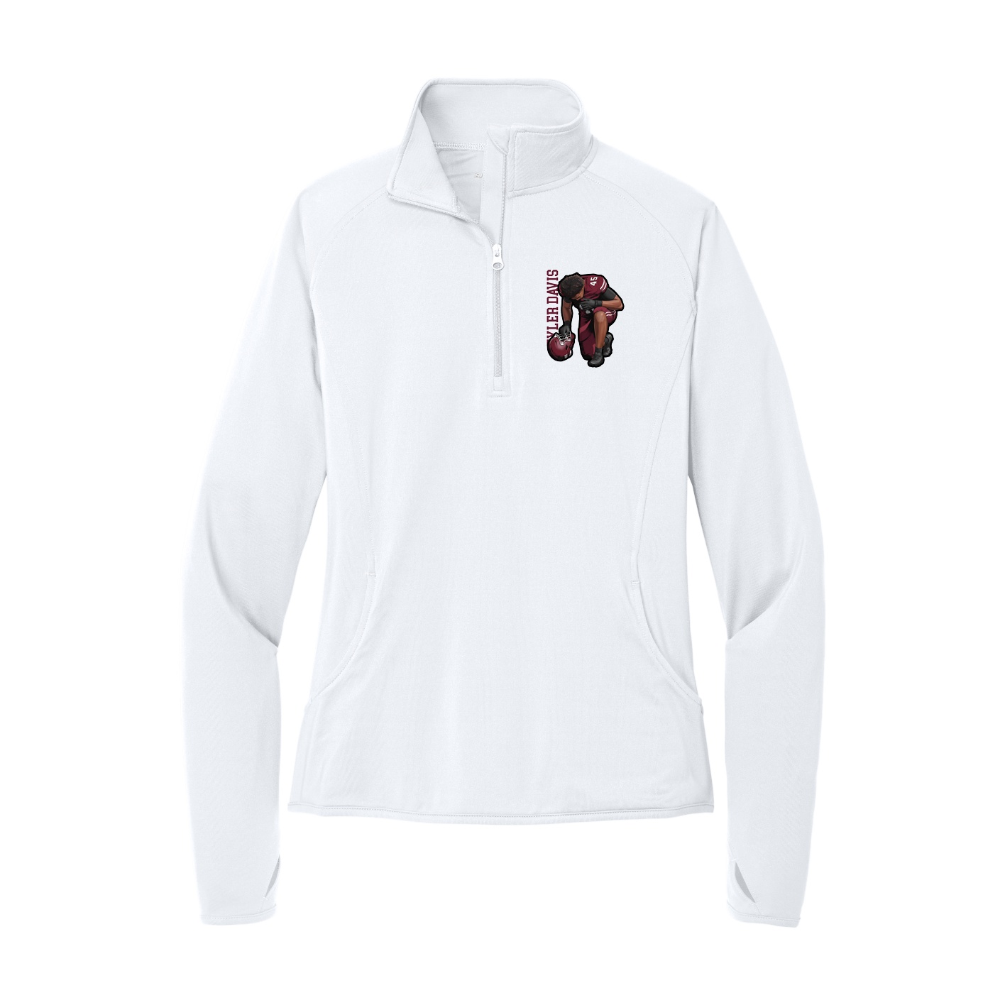 Women's Q-Zip Pullover — Name Vertical in White