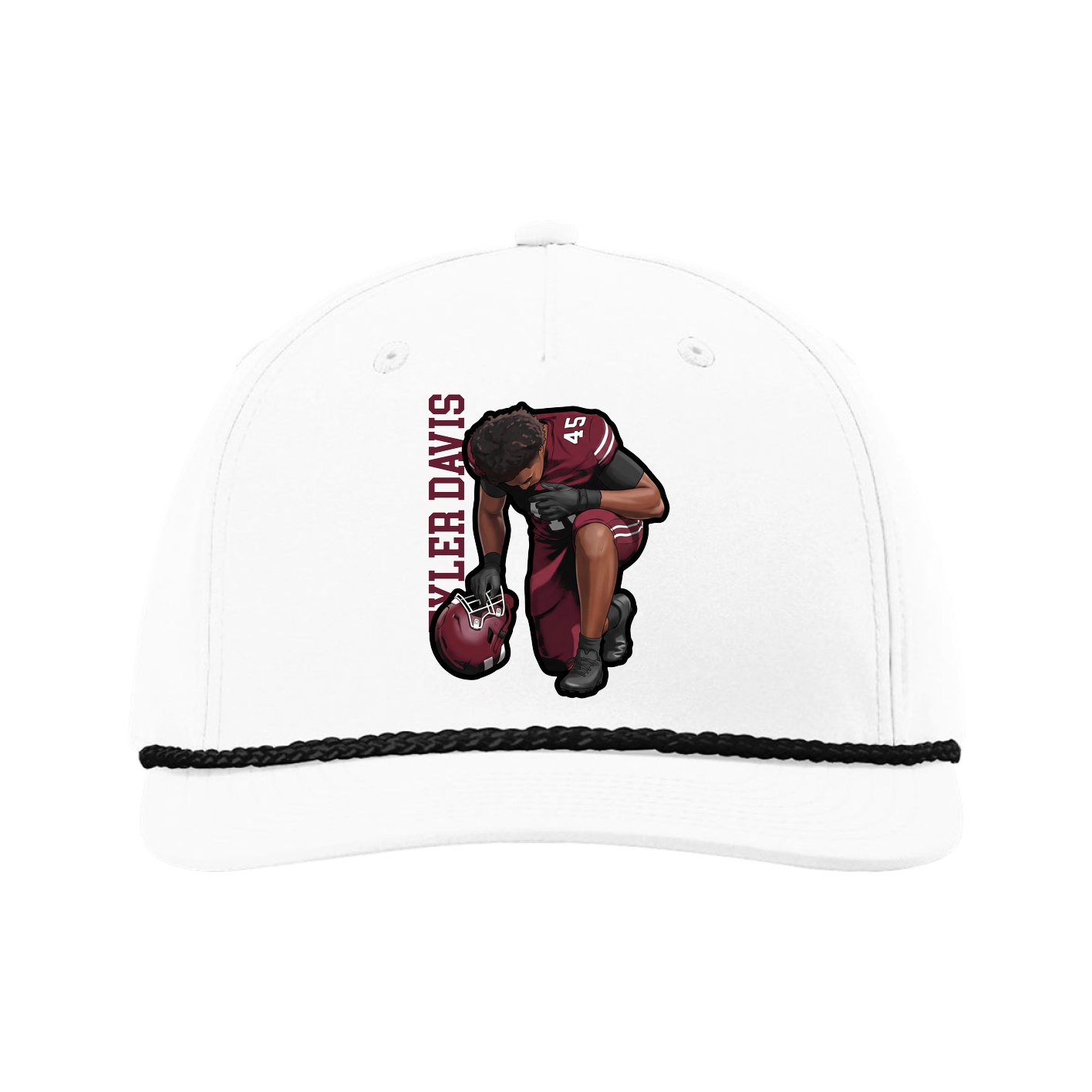 Five-Panel Classic Rope Cap — Name Vertical in White