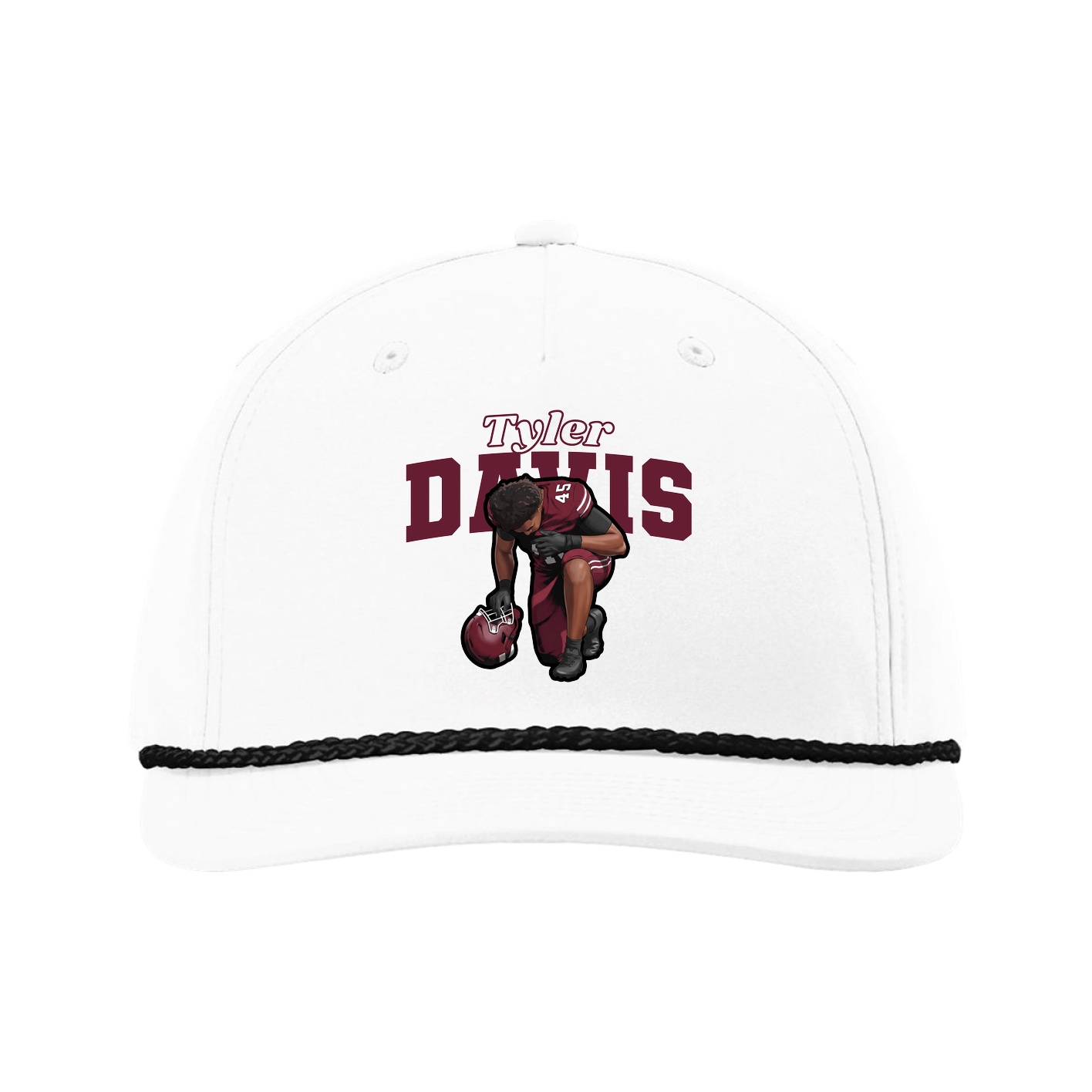 Five-Panel Classic Rope Cap — Name Arch in White