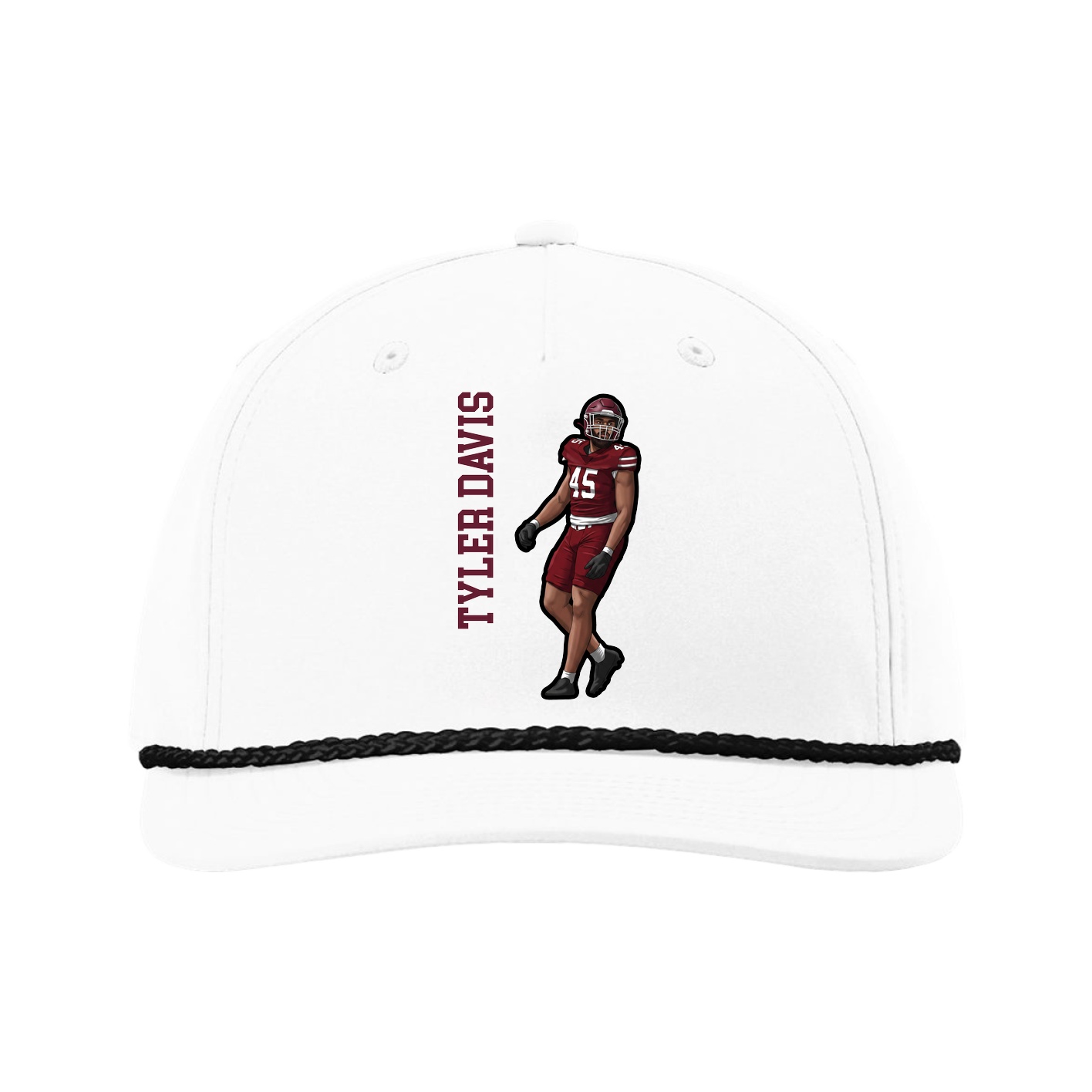 Five-Panel Classic Rope Cap — Name Vertical in White