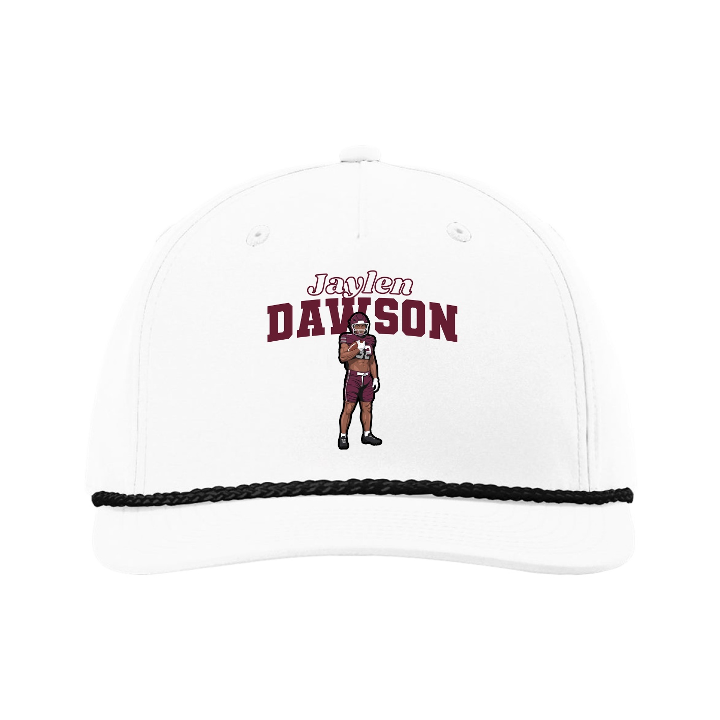Five-Panel Classic Rope Cap — Name Arch in White