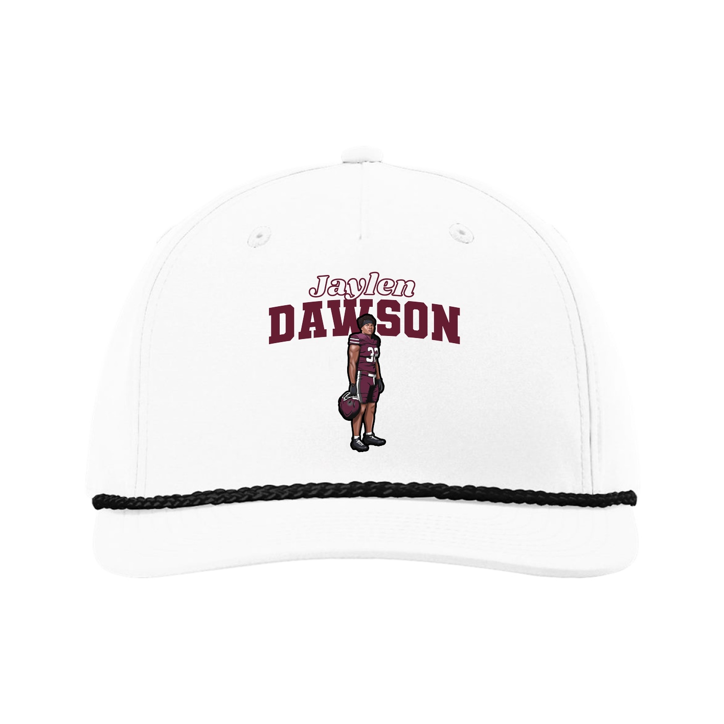Five-Panel Classic Rope Cap — Name Arch in White