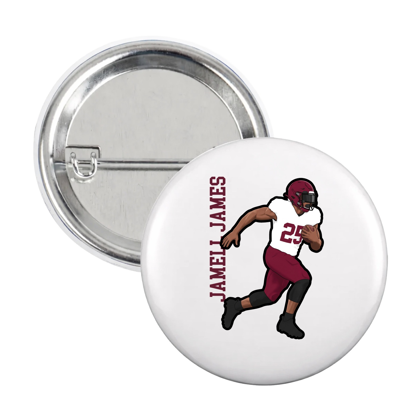 Game Day Button — Name Vertical in White