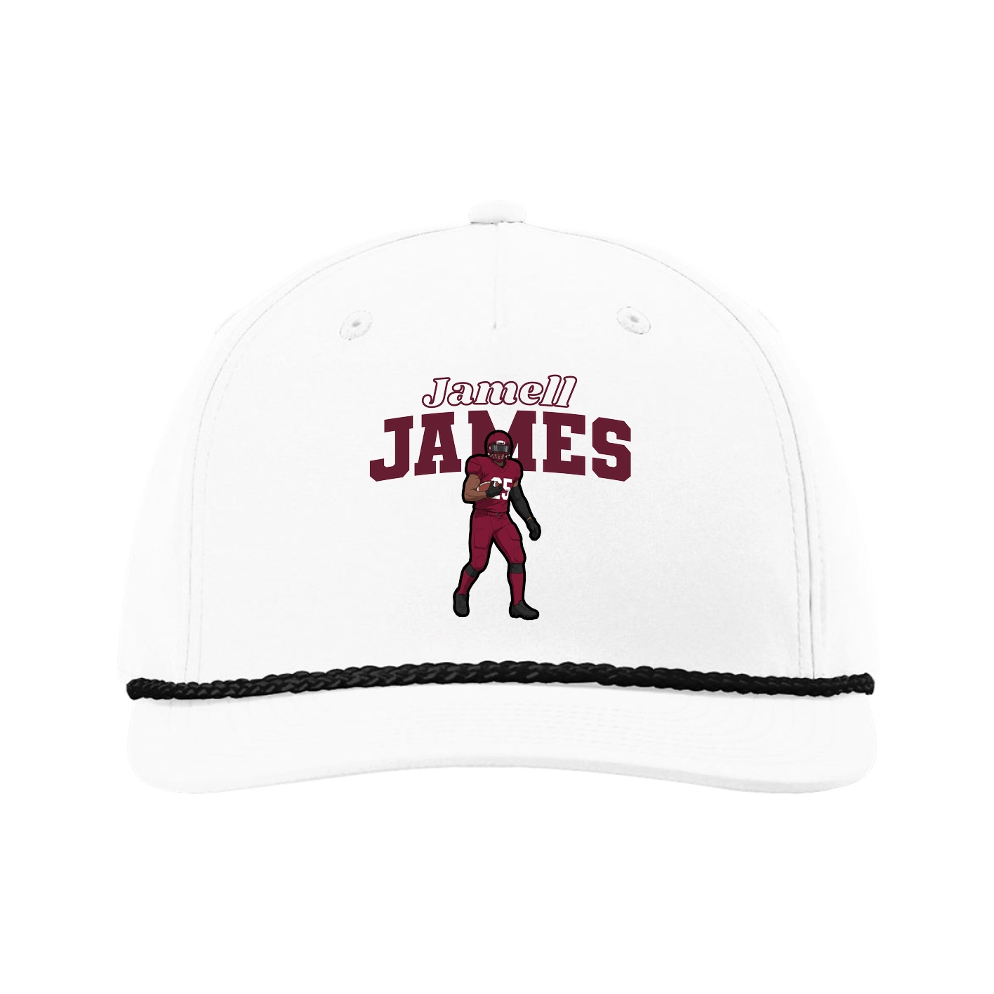 Five-Panel Classic Rope Cap — Name Arch in White