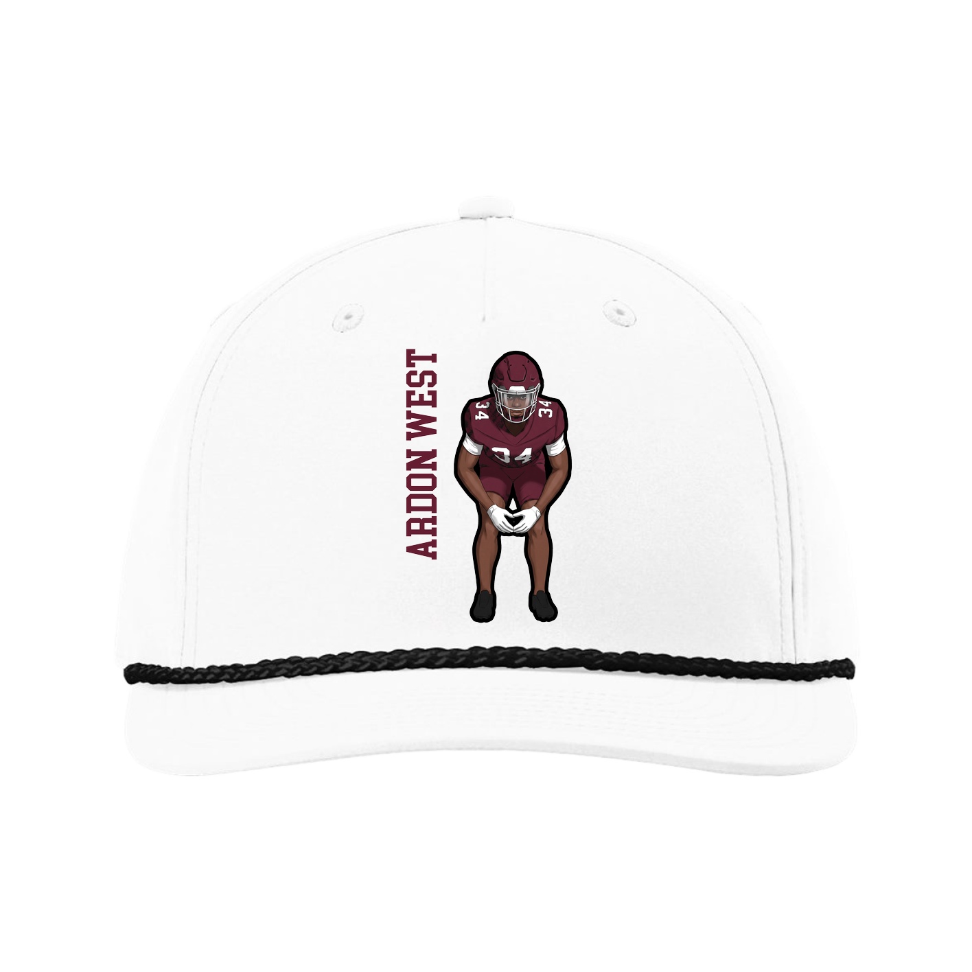 Five-Panel Classic Rope Cap — Name Vertical in White