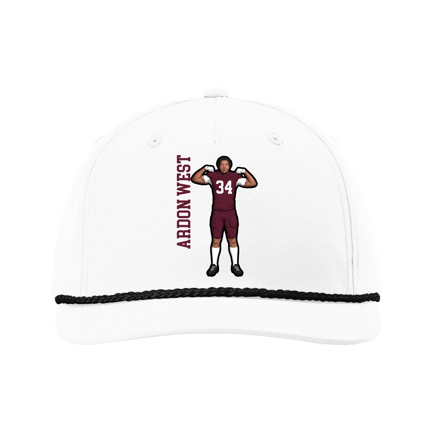 Five-Panel Classic Rope Cap — Name Vertical in White