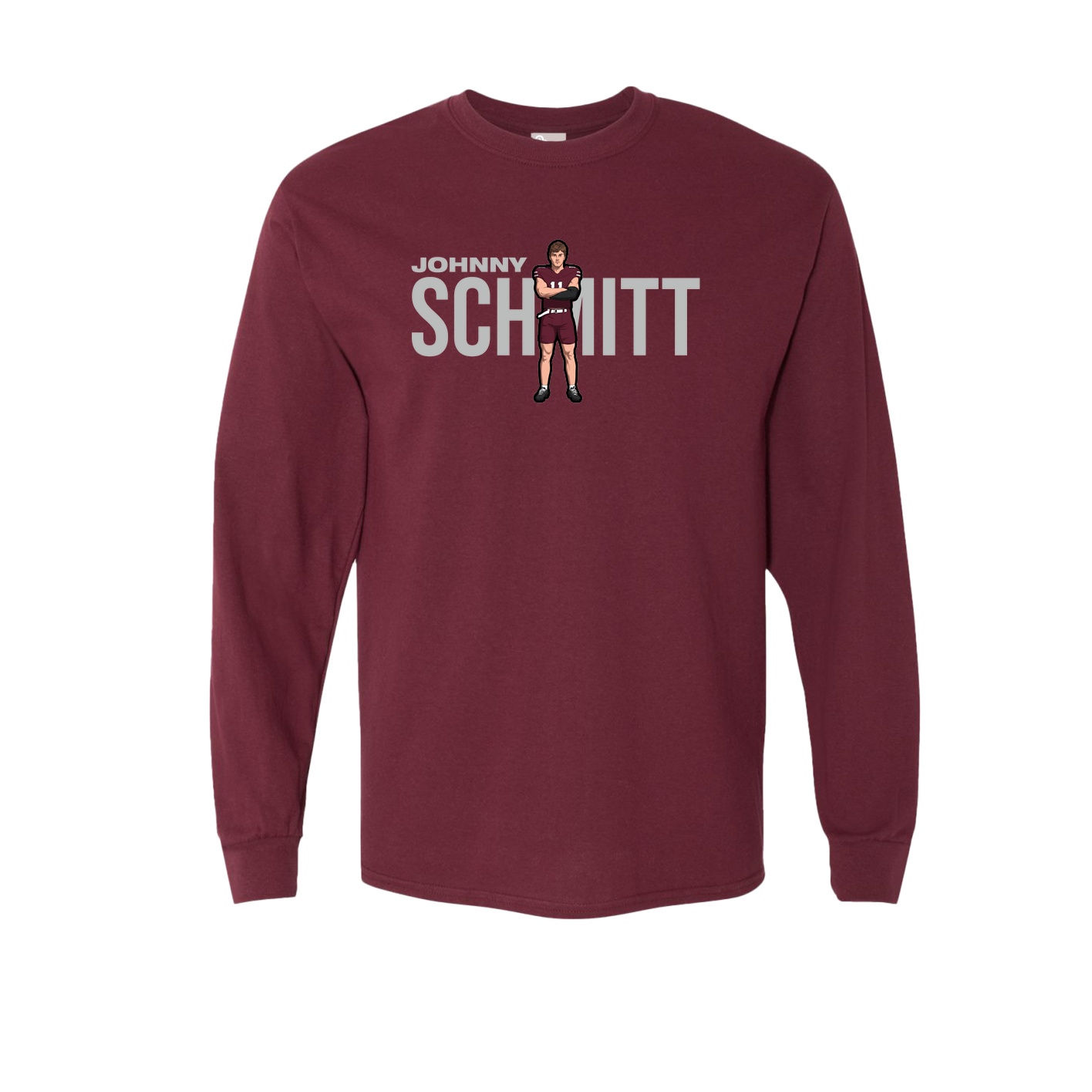 Long Sleeve Tee — Player Name in Maroon