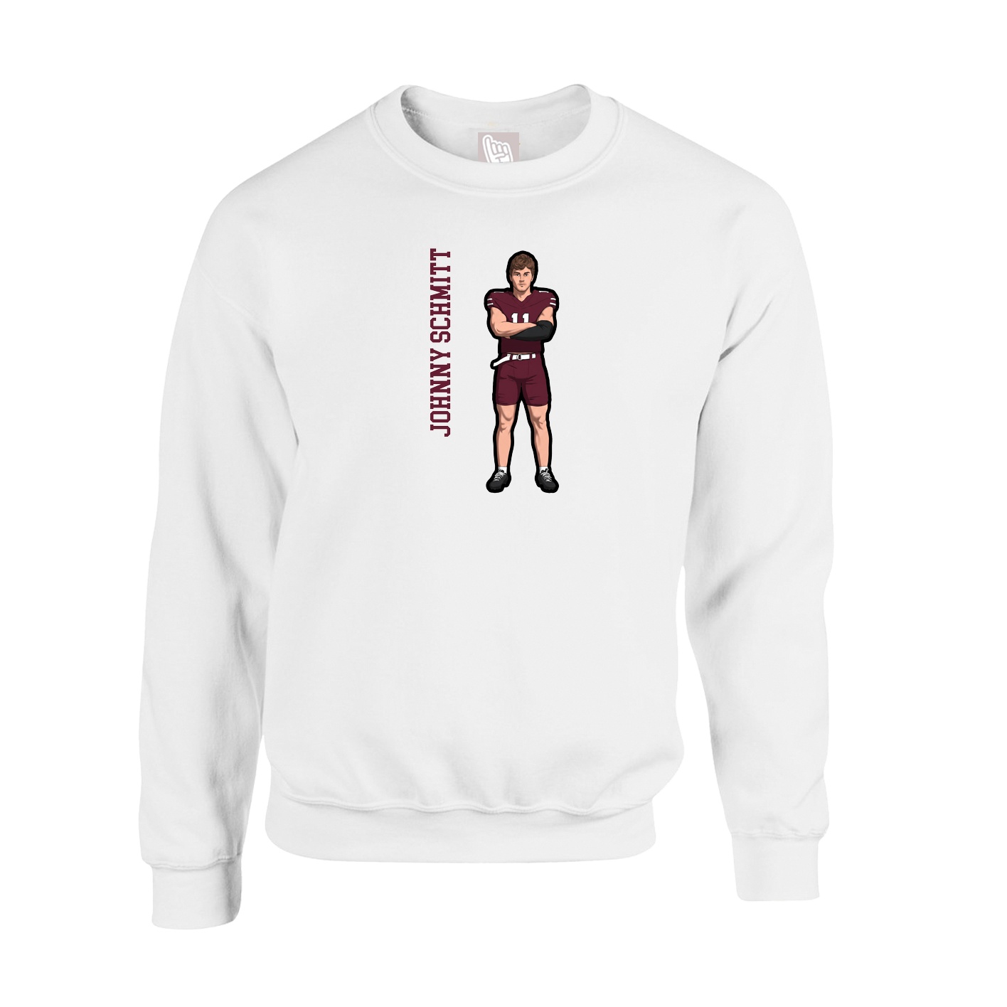 Fleece Crew — Name Vertical in White