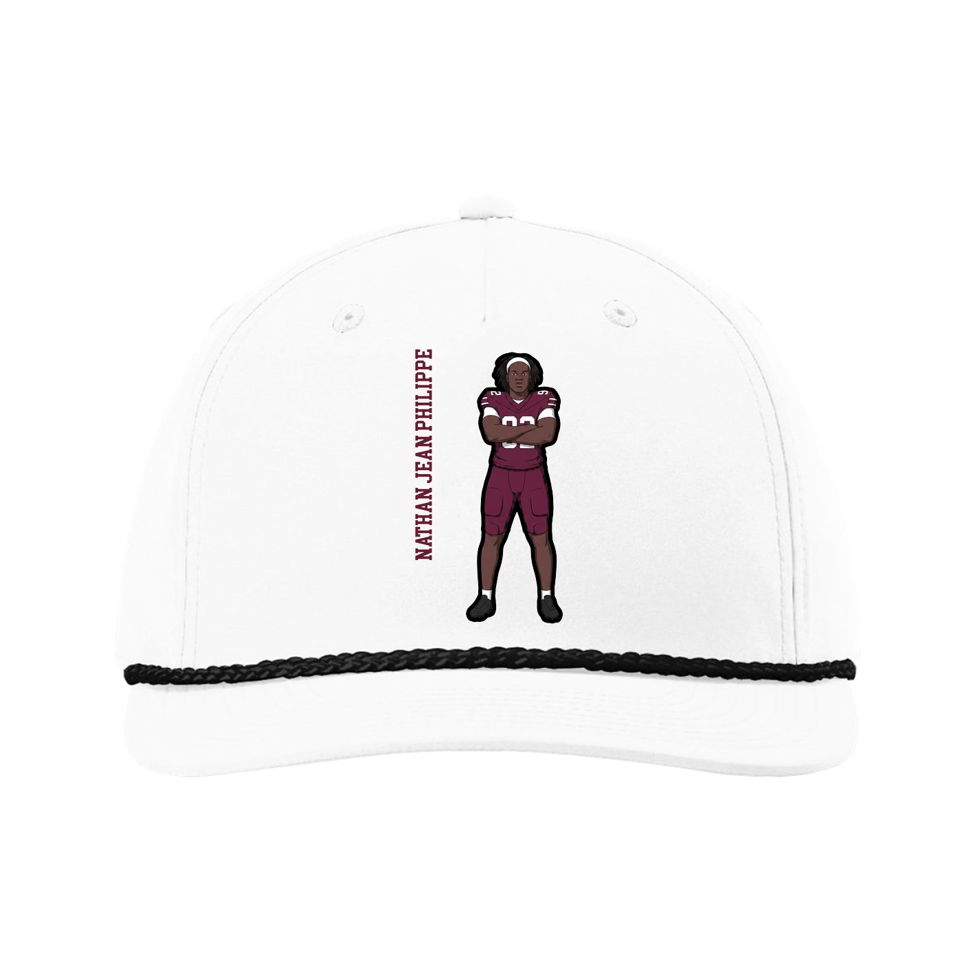 Five-Panel Classic Rope Cap — Name Vertical in White