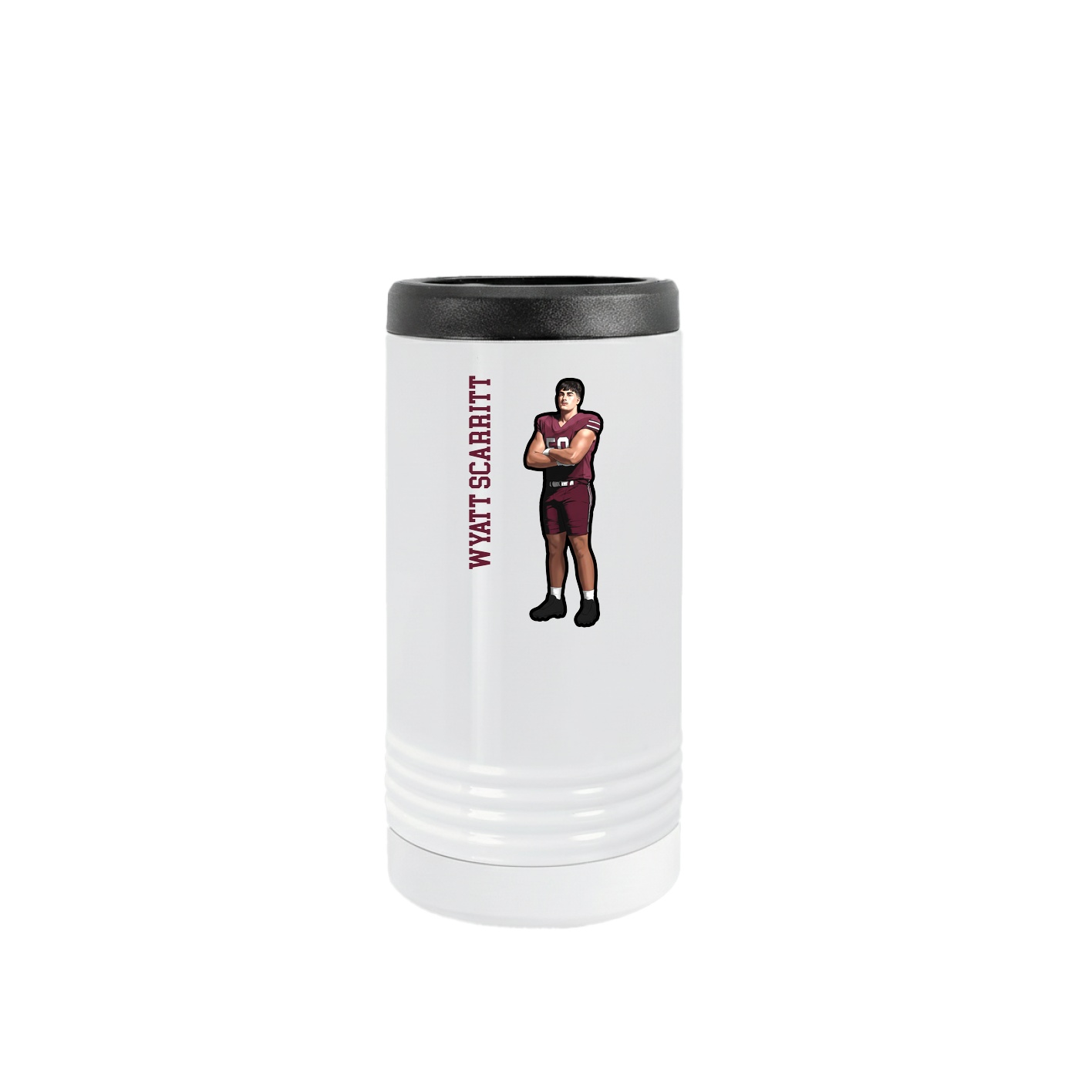 Slim Beverage Holder — Name Vertical in White