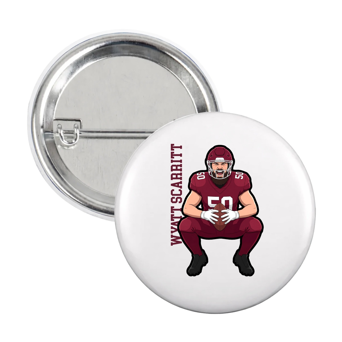 Game Day Button — Name Vertical in White
