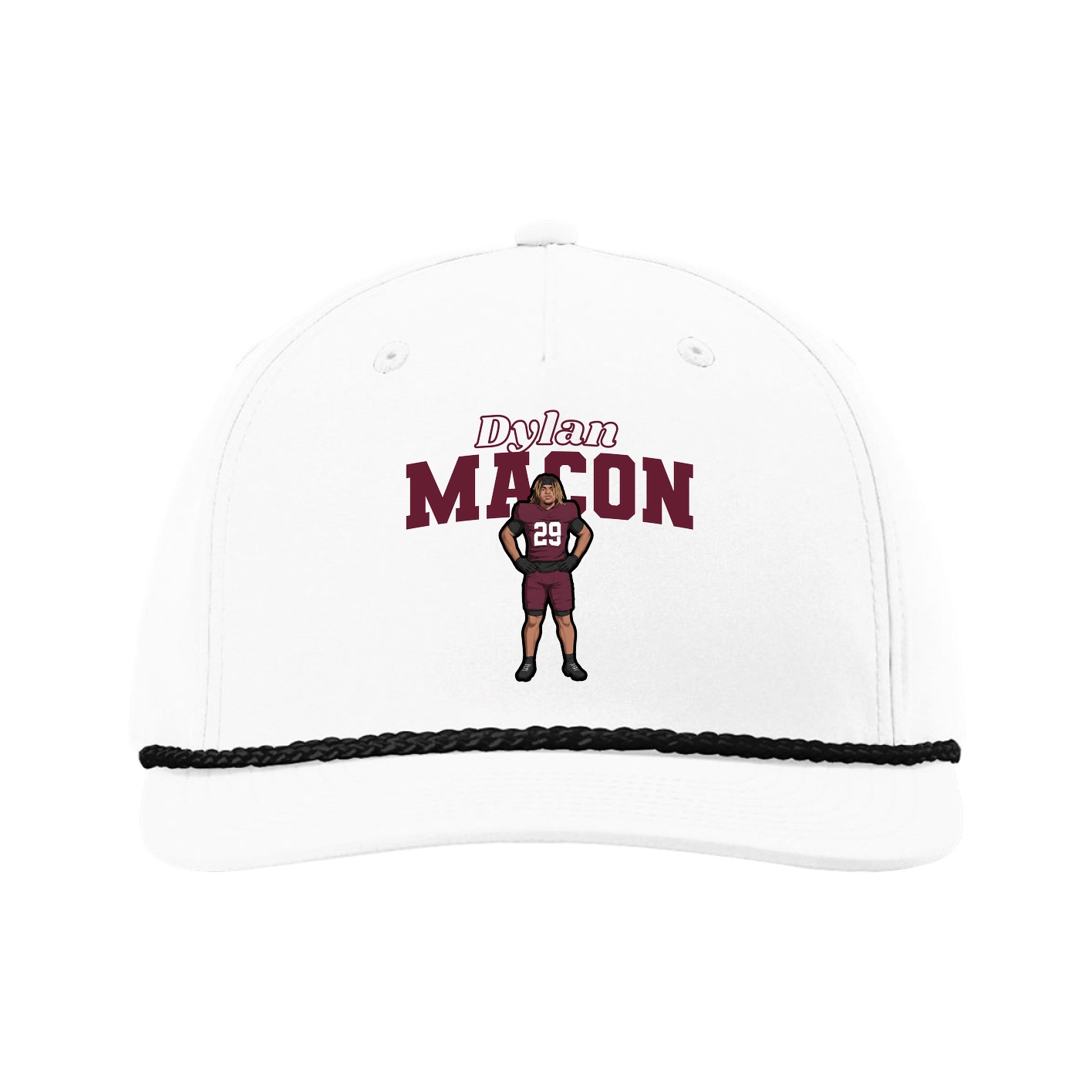 Five-Panel Classic Rope Cap — Name Arch in White