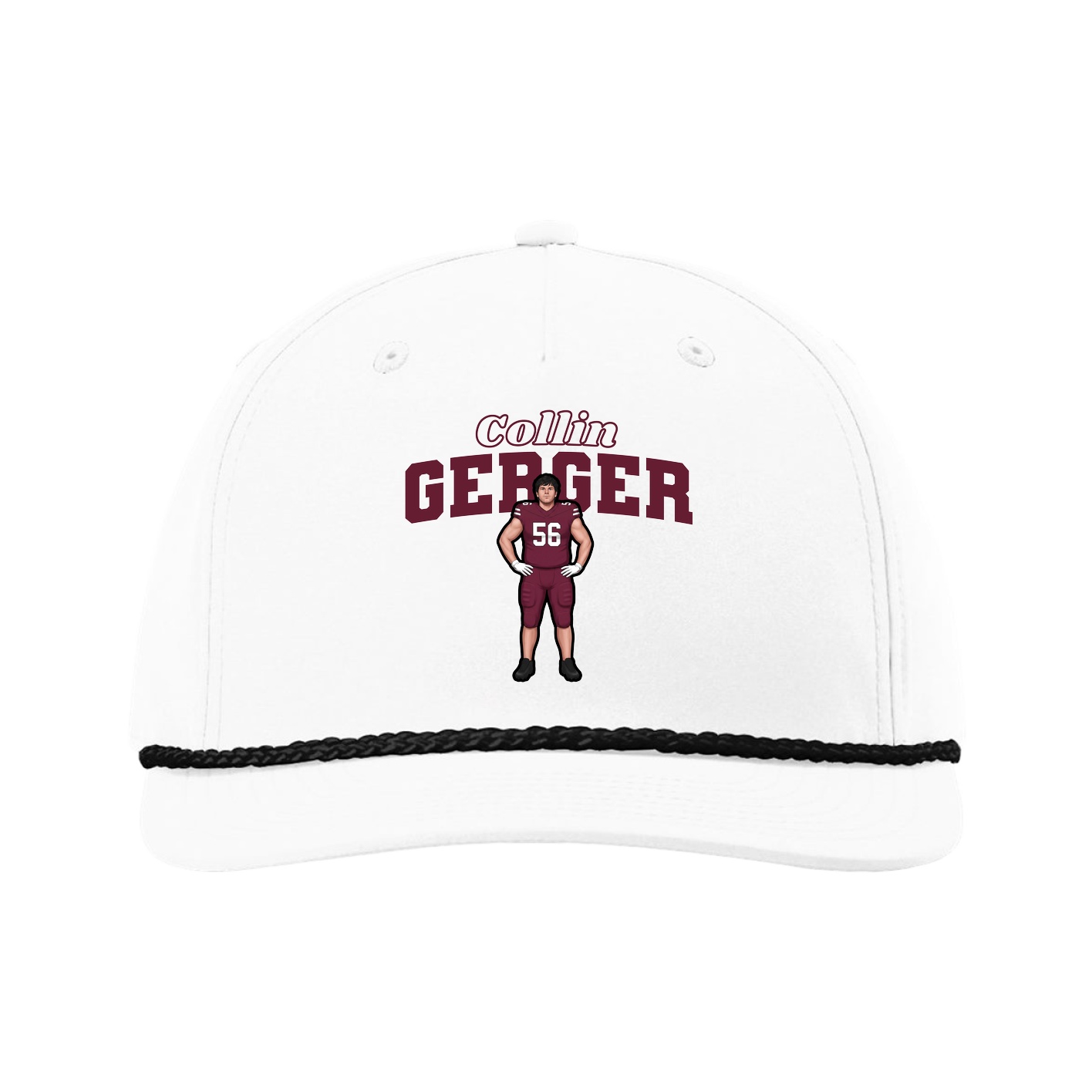 Five-Panel Classic Rope Cap — Name Arch in White
