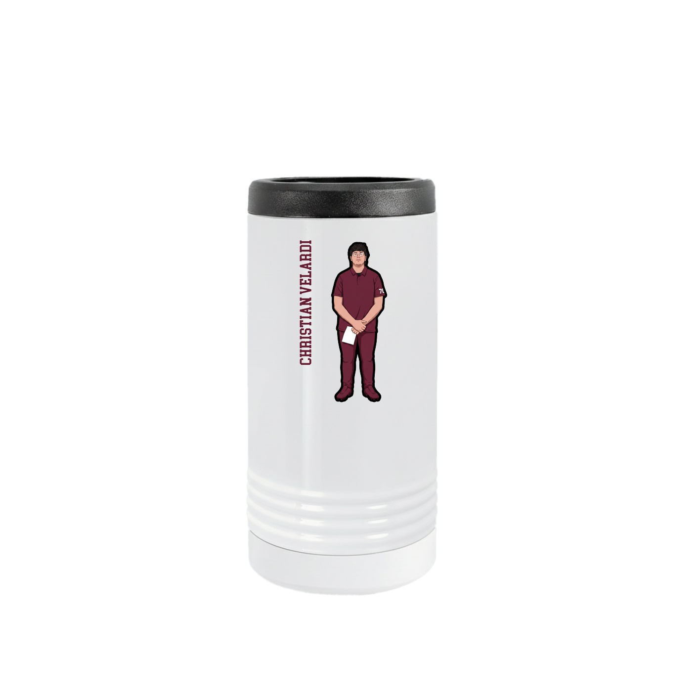 Slim Beverage Holder — Name Vertical in White