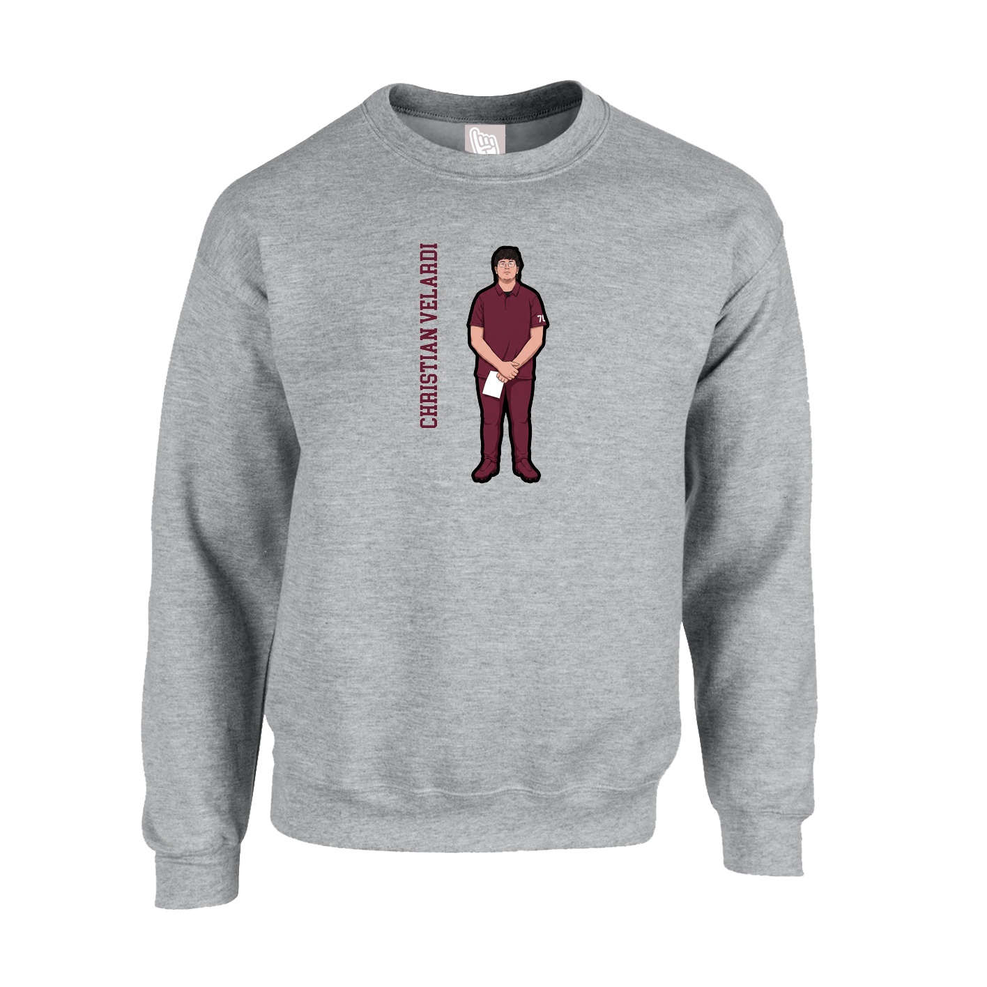 Fleece Crew — Name Vertical in Grey