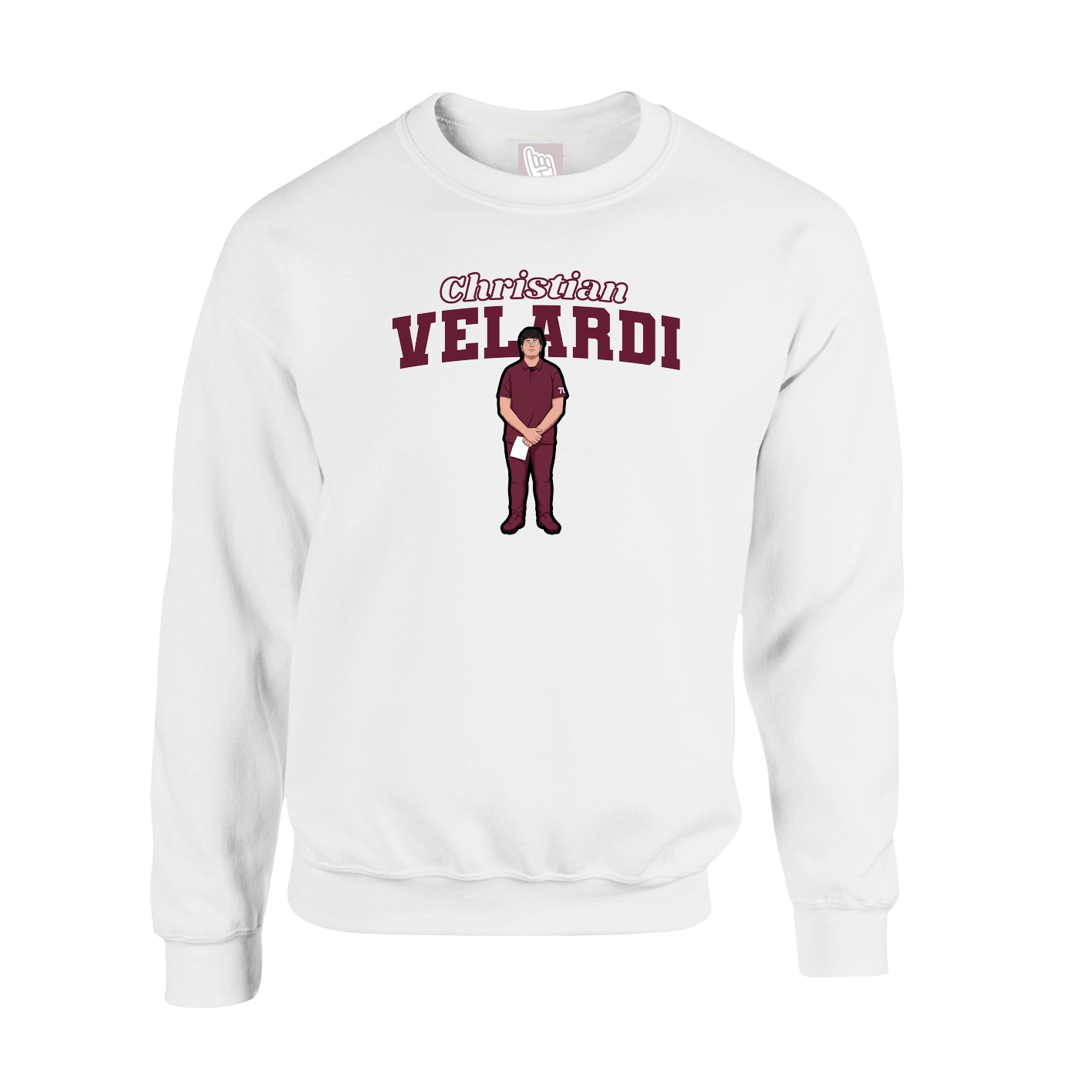 Fleece Crew — Name Arch in White
