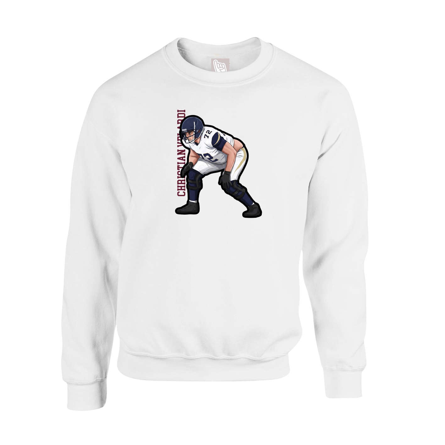 Fleece Crew — Name Vertical in White