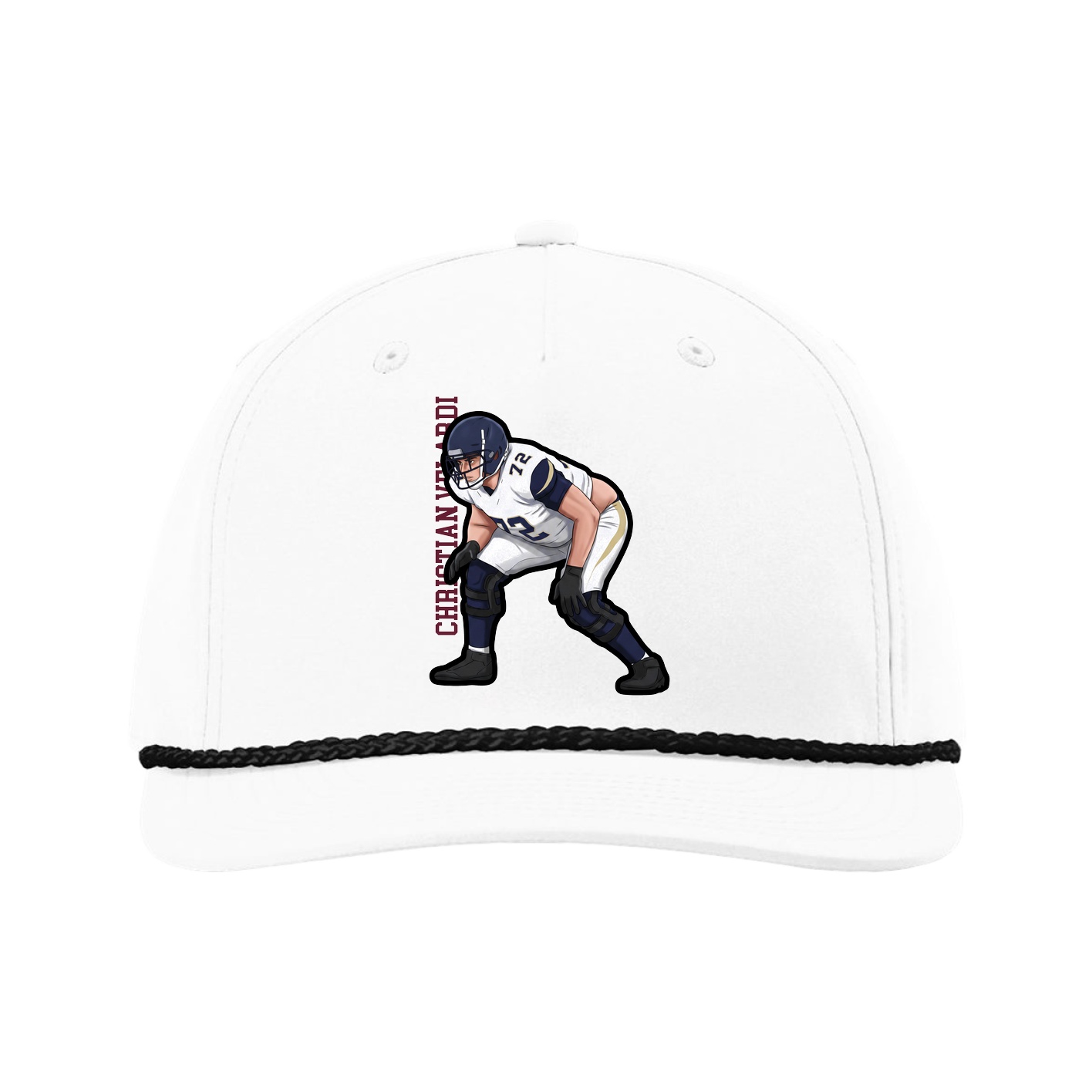 Five-Panel Classic Rope Cap — Name Vertical in White
