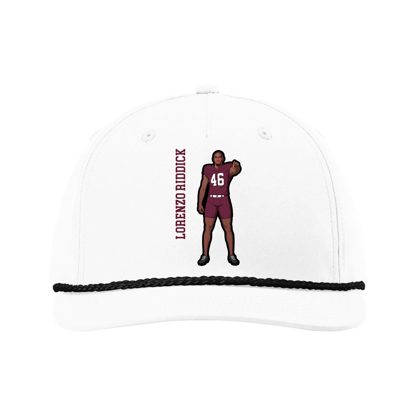 Five-Panel Classic Rope Cap — Name Vertical in White