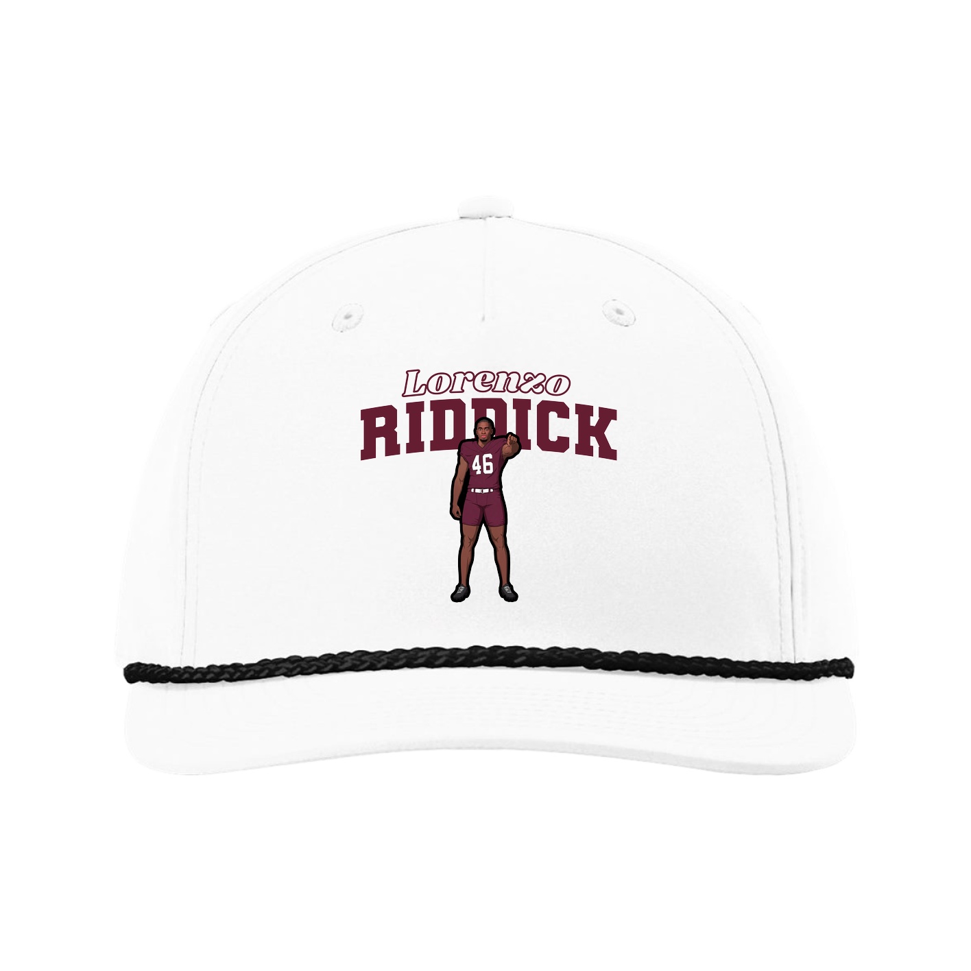 Five-Panel Classic Rope Cap — Name Arch in White
