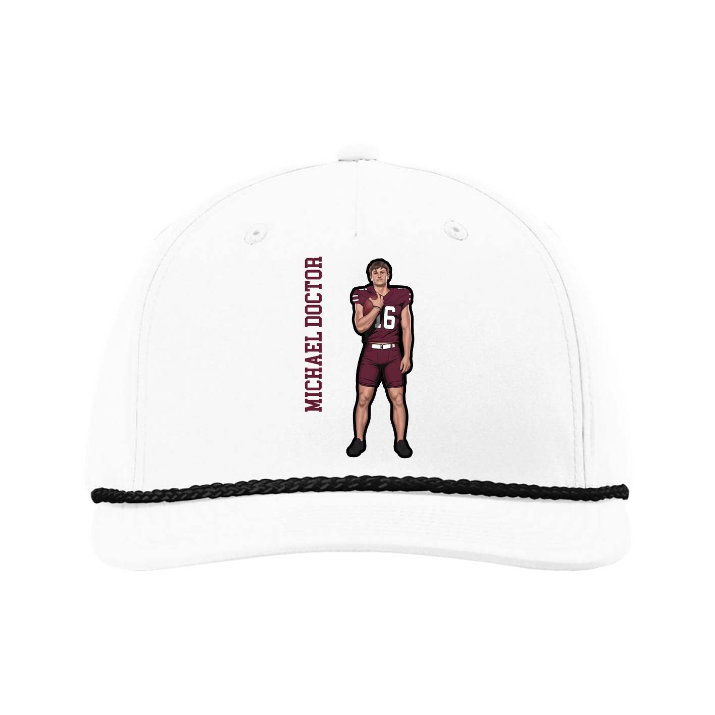 Five-Panel Classic Rope Cap — Name Vertical in White