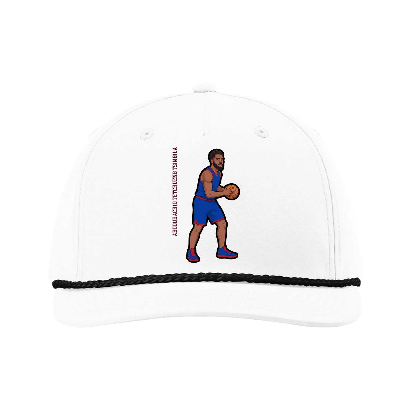 Five-Panel Classic Rope Cap — Name Vertical in White