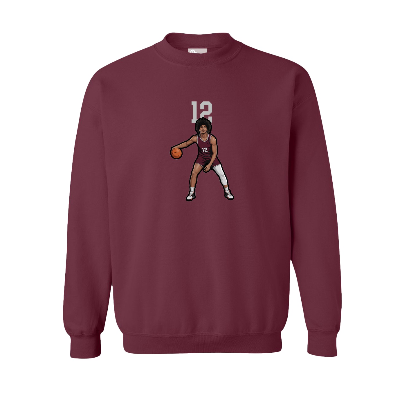 Fleece Crew — Number Top in Maroon