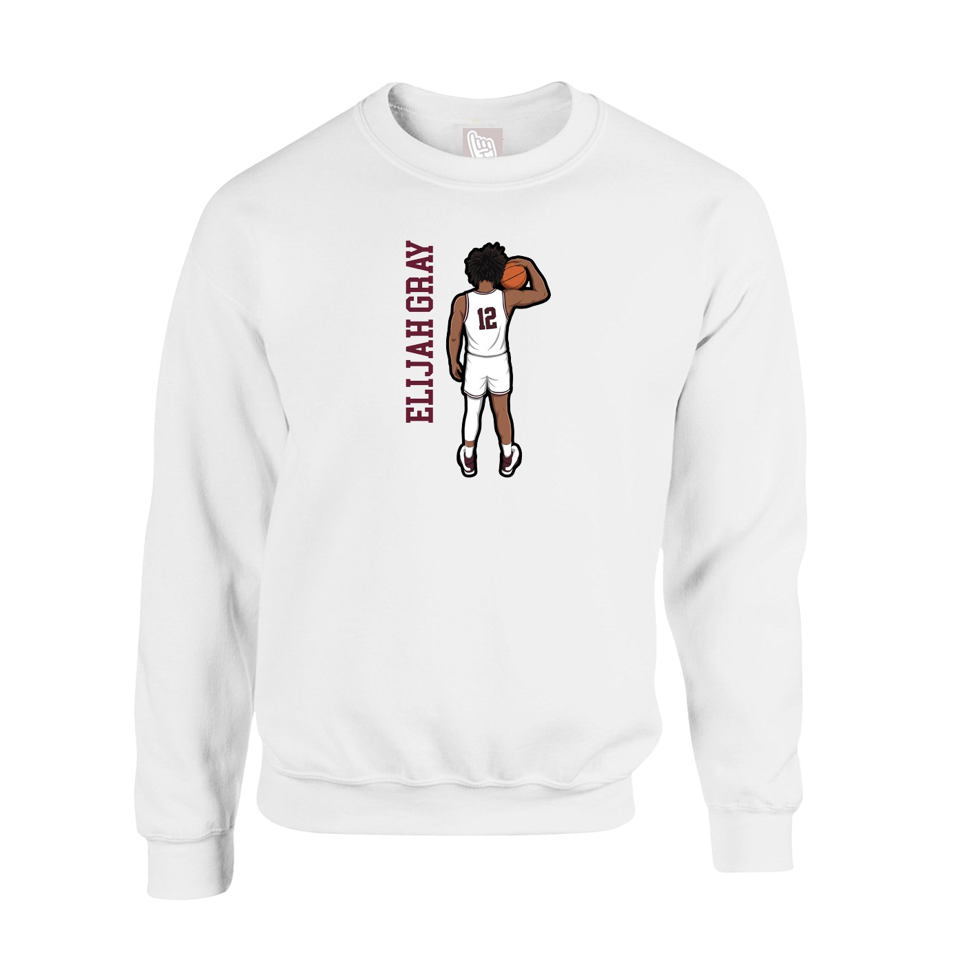 Fleece Crew — Name Vertical in White