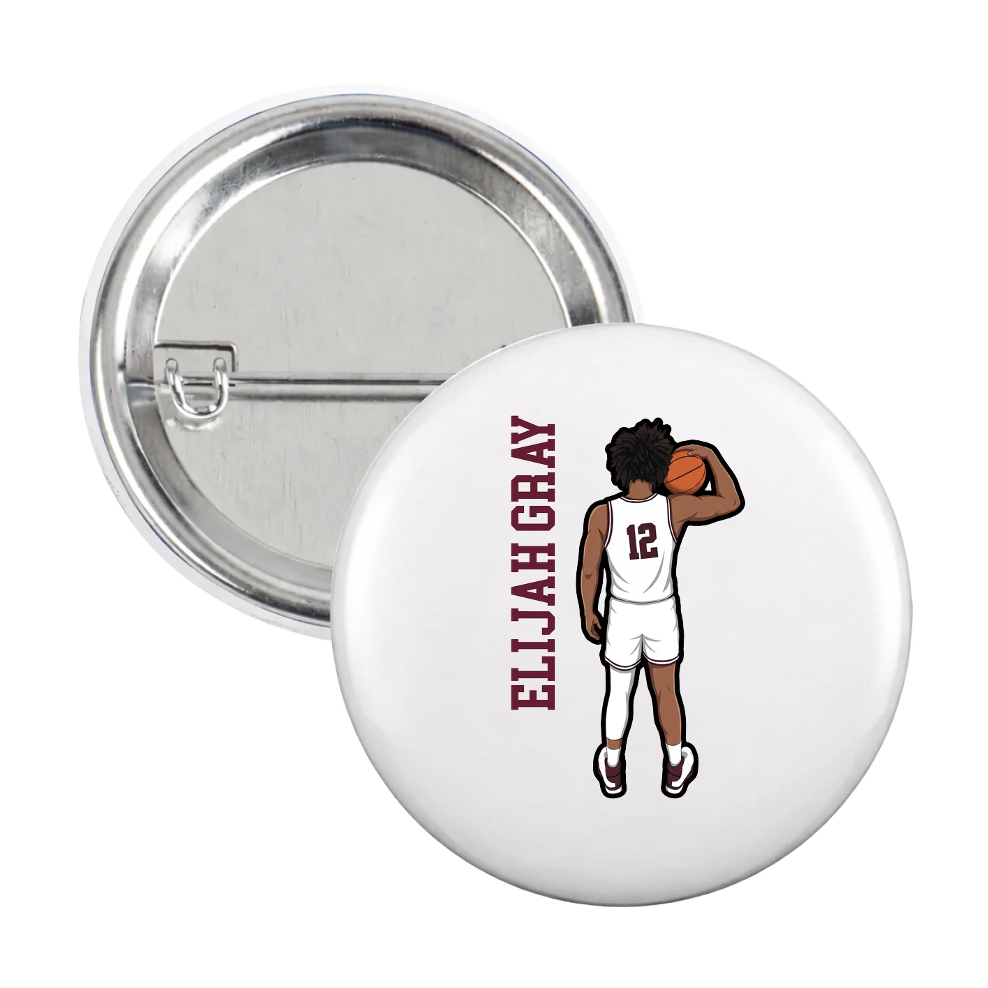 Game Day Button — Name Vertical in White