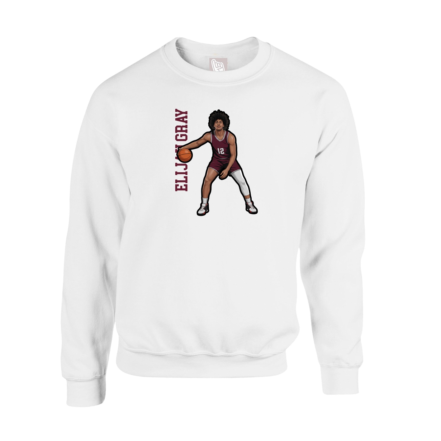 Fleece Crew — Name Vertical in White