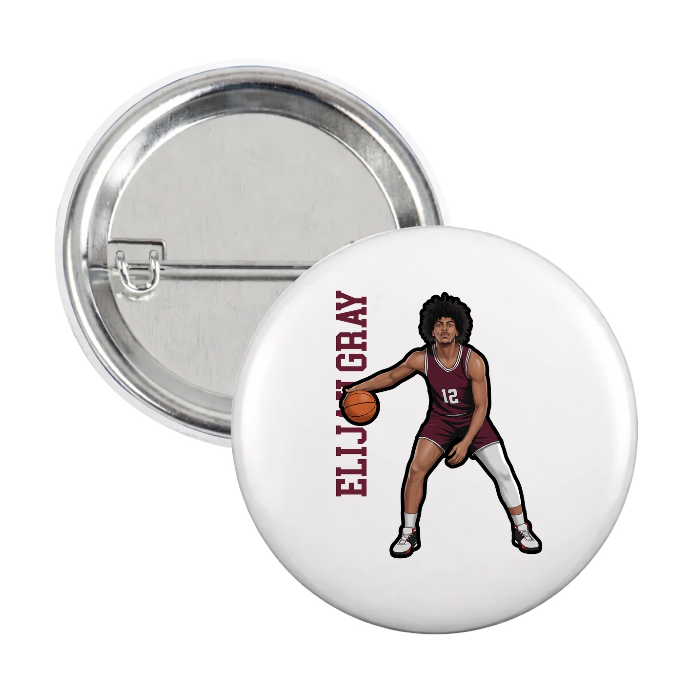 Game Day Button — Name Vertical in White