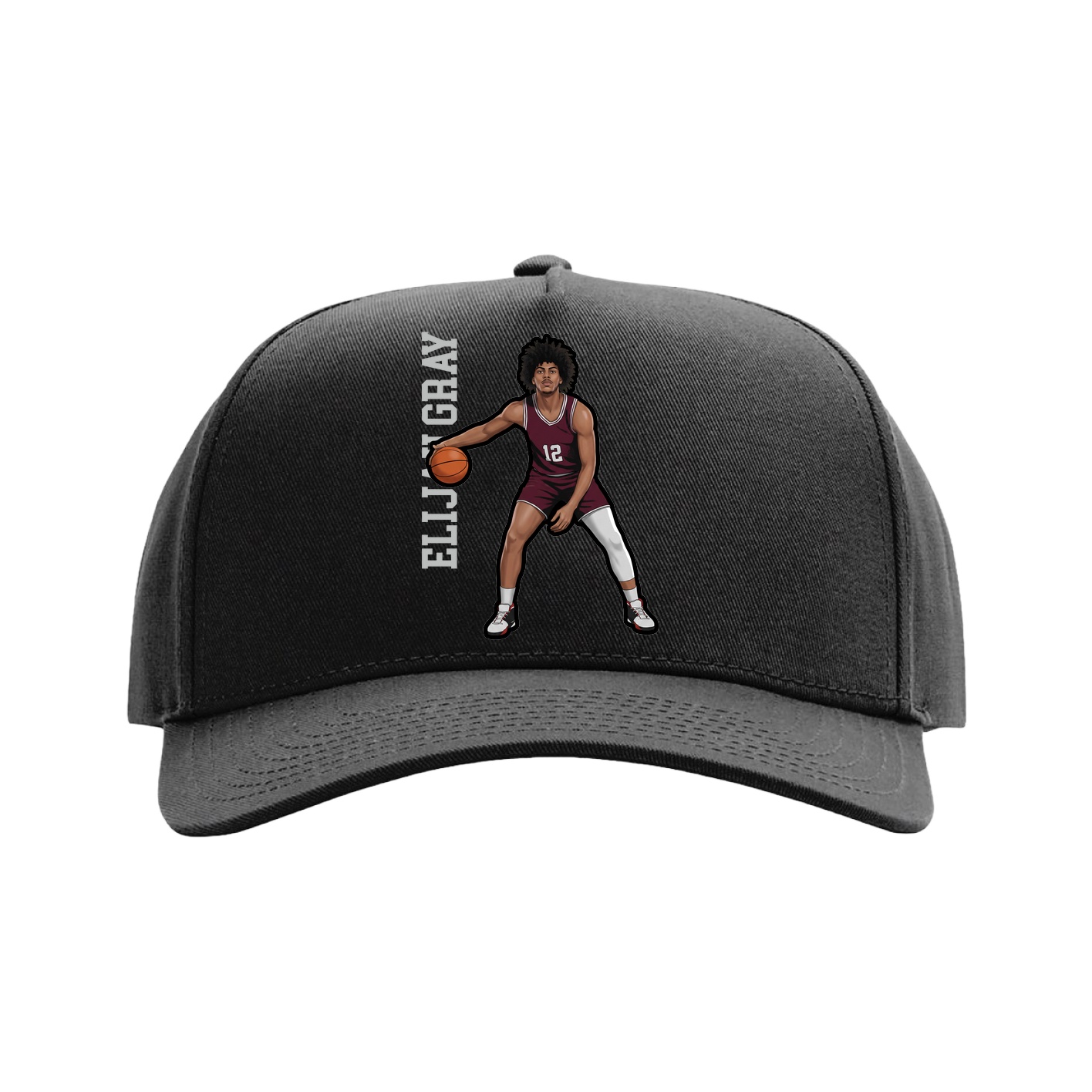 Full Fabric Five-Panel Champ Cap — Name Vertical in Black