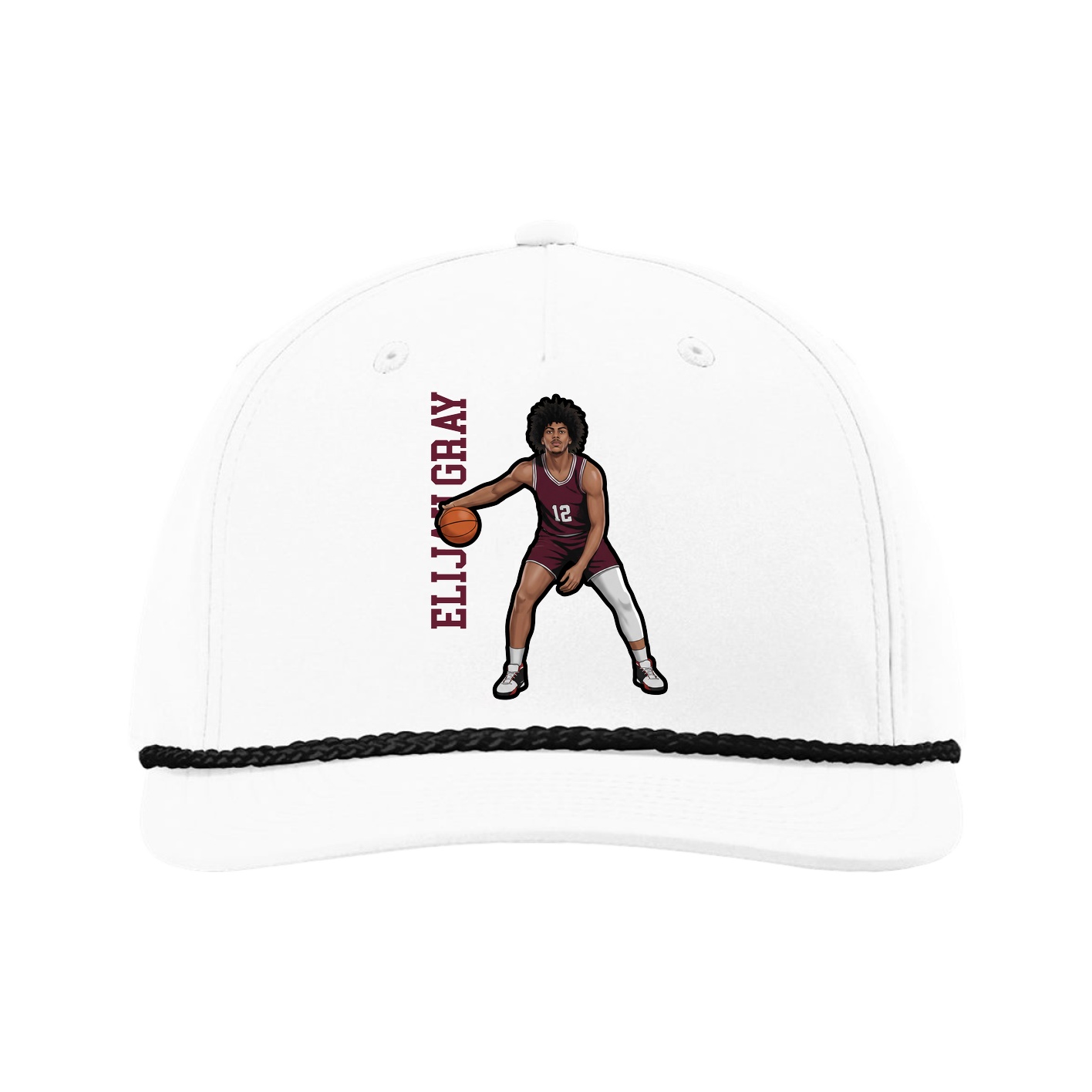 Five-Panel Classic Rope Cap — Name Vertical in White
