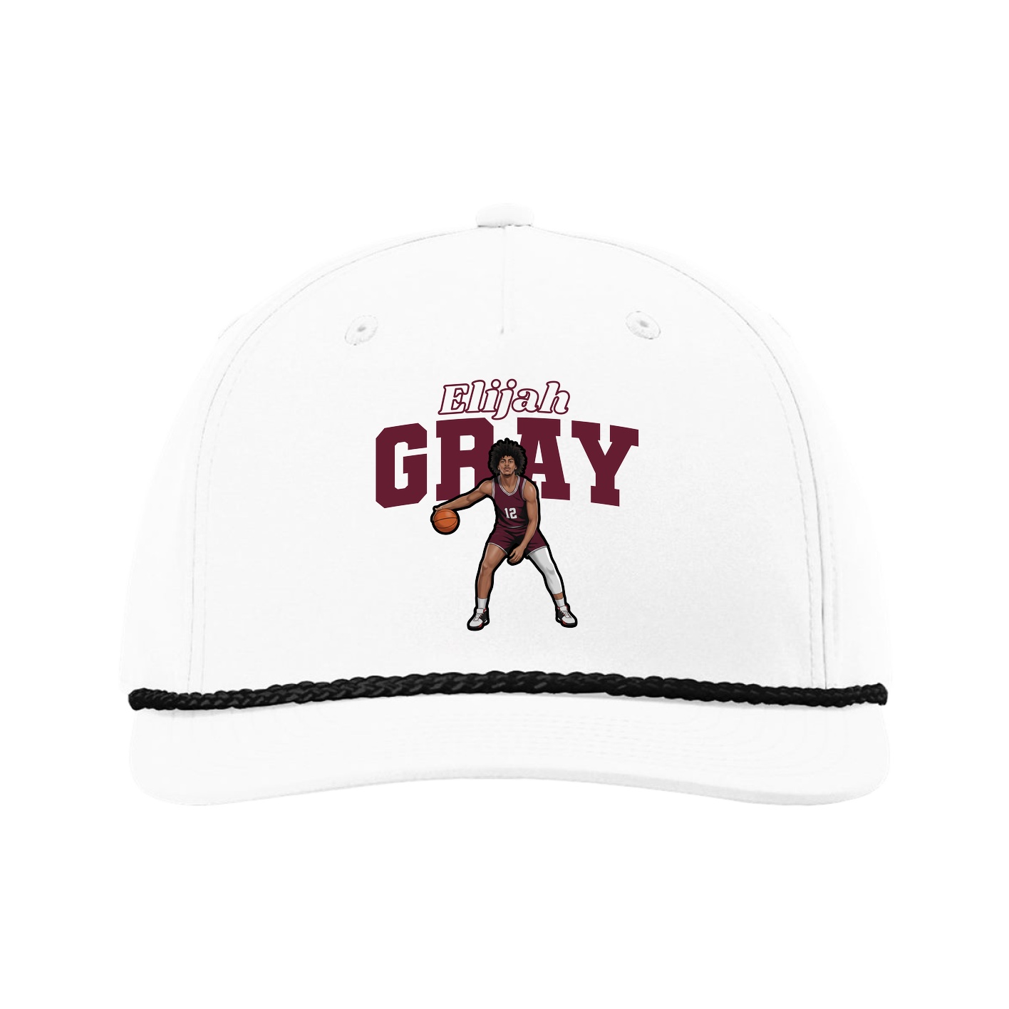Five-Panel Classic Rope Cap — Name Arch in White