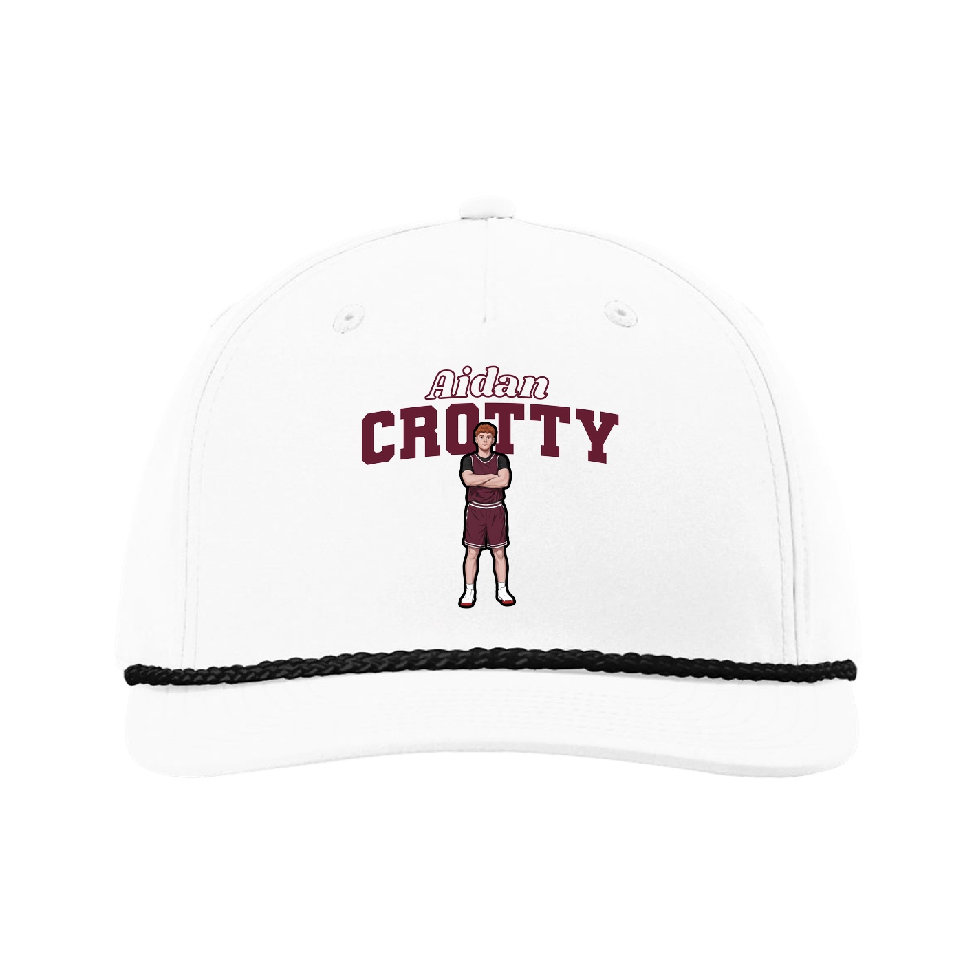 Five-Panel Classic Rope Cap — Name Arch in White