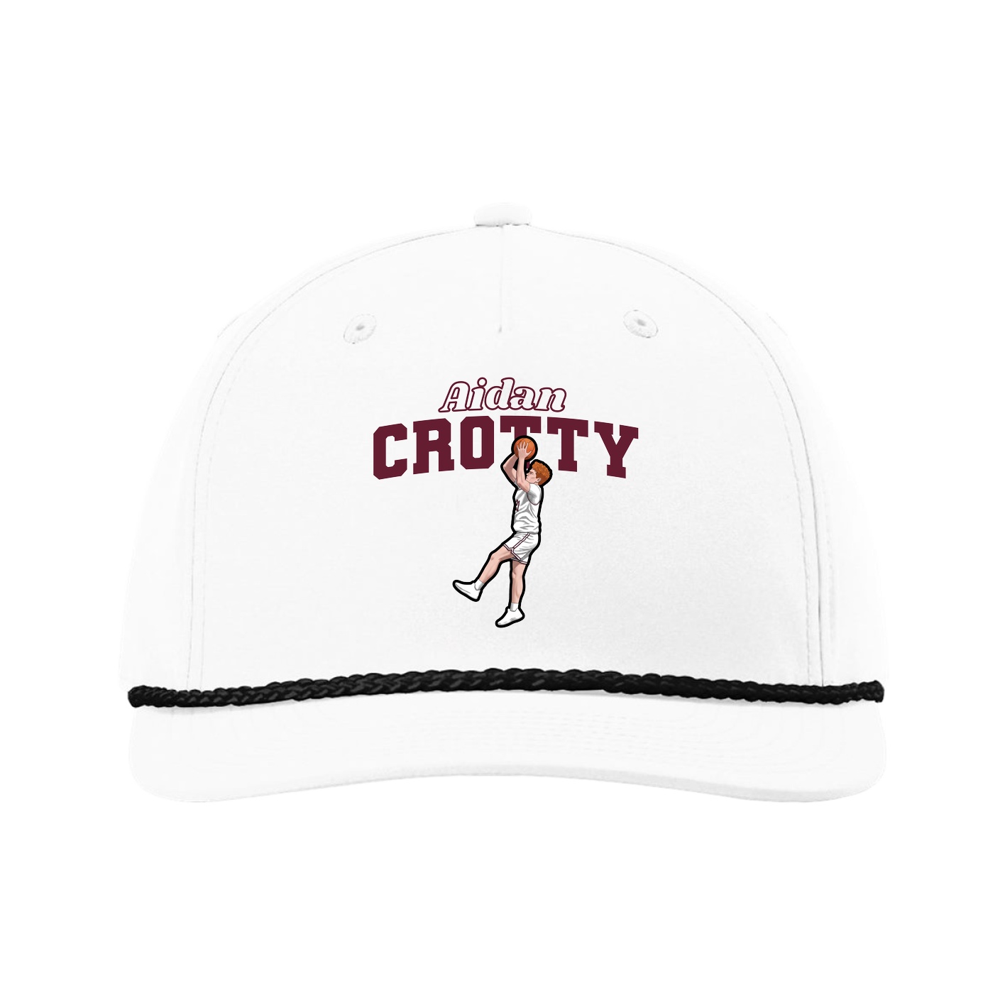 Five-Panel Classic Rope Cap — Name Arch in White