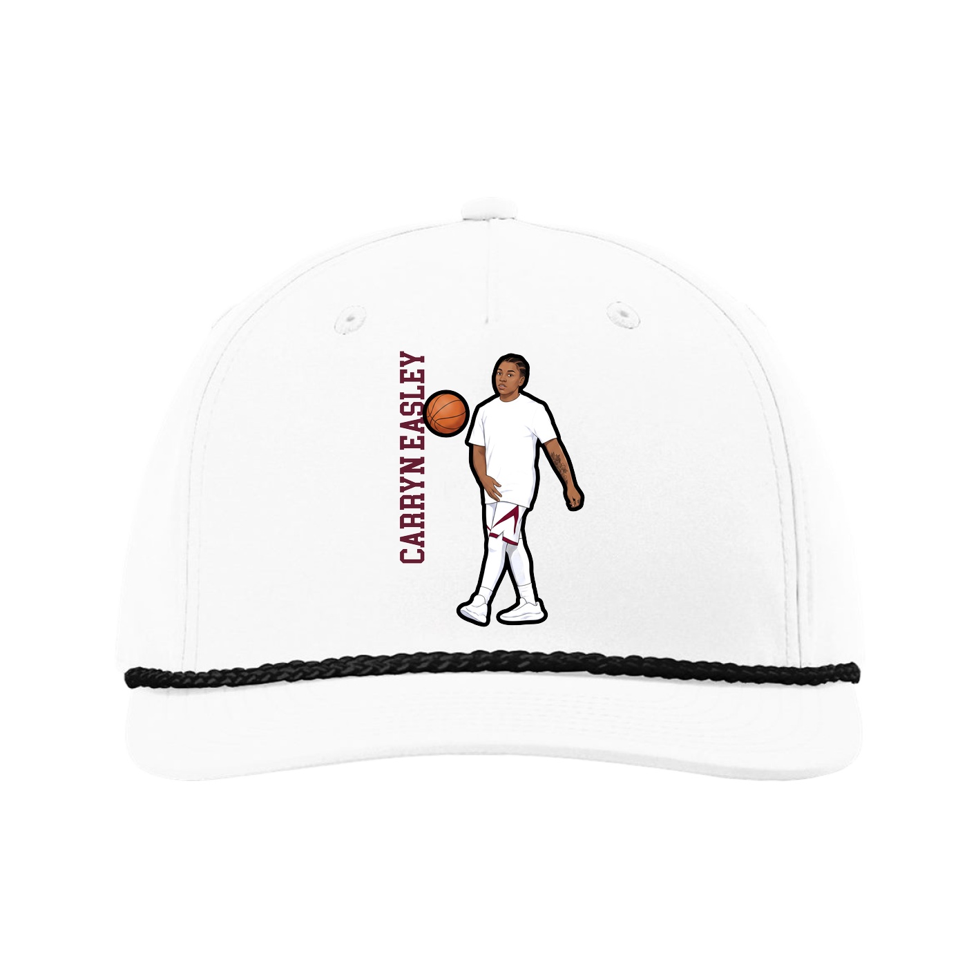 Five-Panel Classic Rope Cap — Name Vertical in White