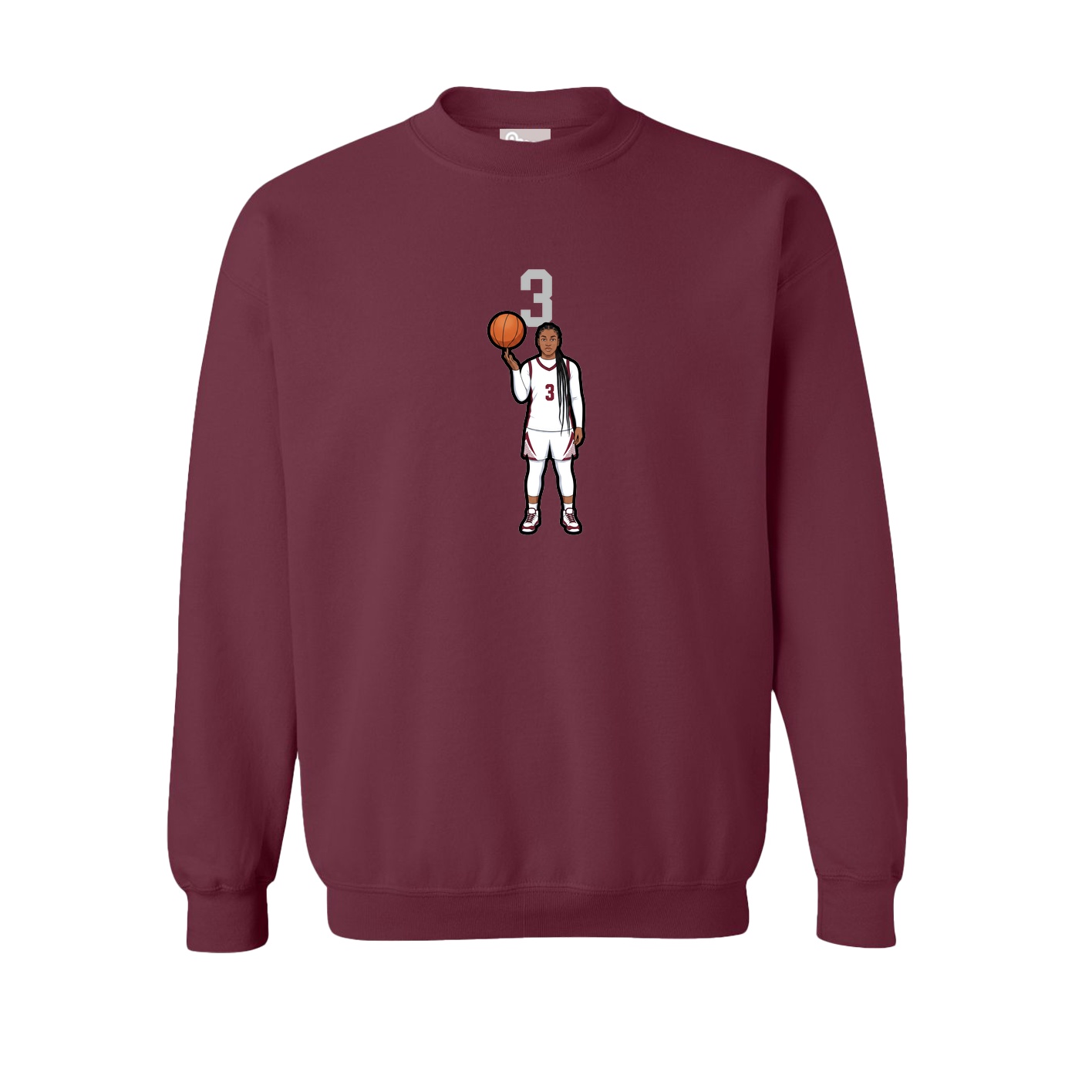Fleece Crew — Number Top in Maroon