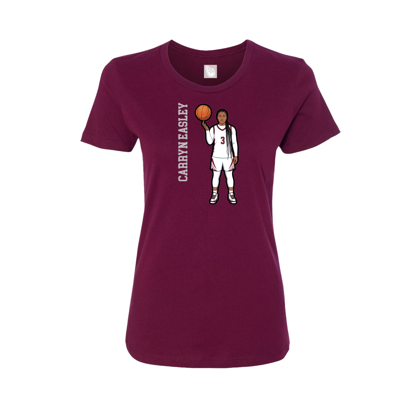 Womens Tee — Name Vertical in Maroon