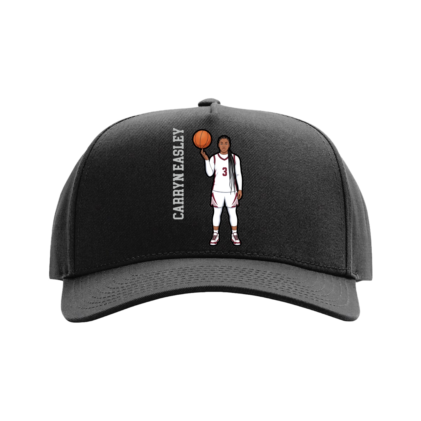 Full Fabric Five-Panel Champ Cap — Name Vertical in Black