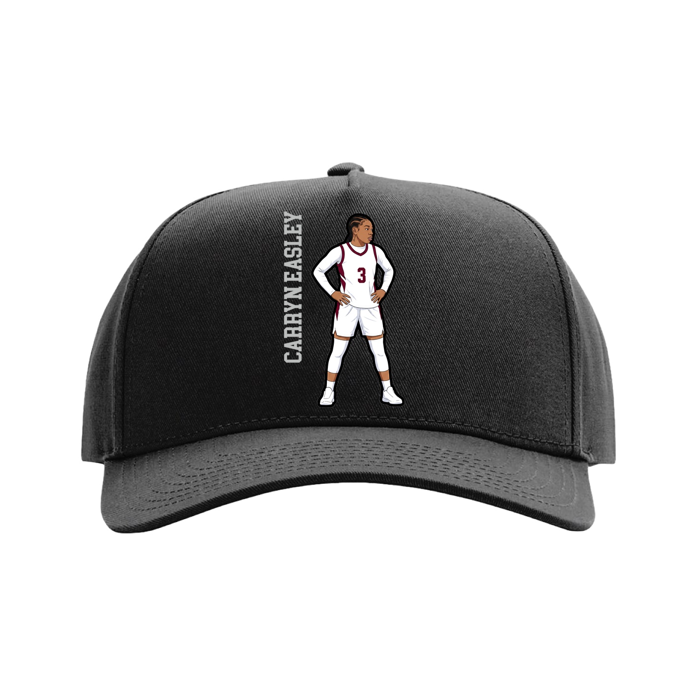 Full Fabric Five-Panel Champ Cap — Name Vertical in Black
