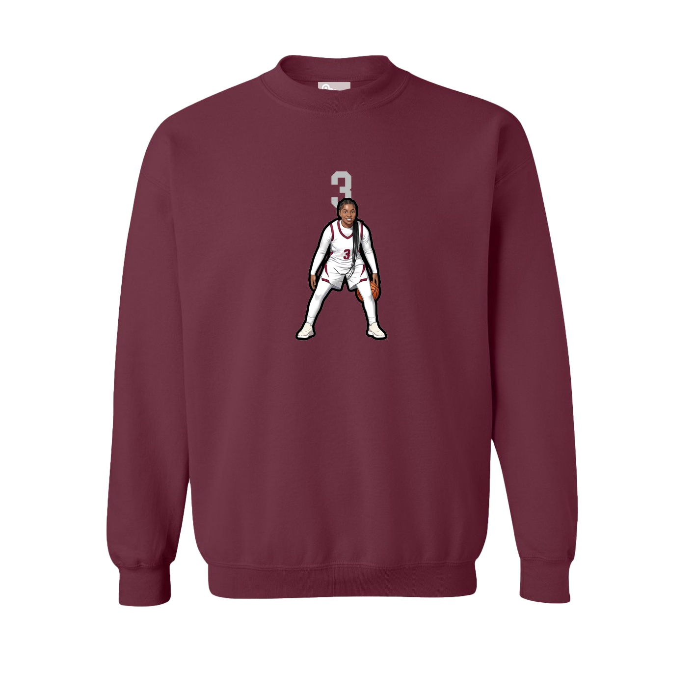 Fleece Crew — Number Top in Maroon