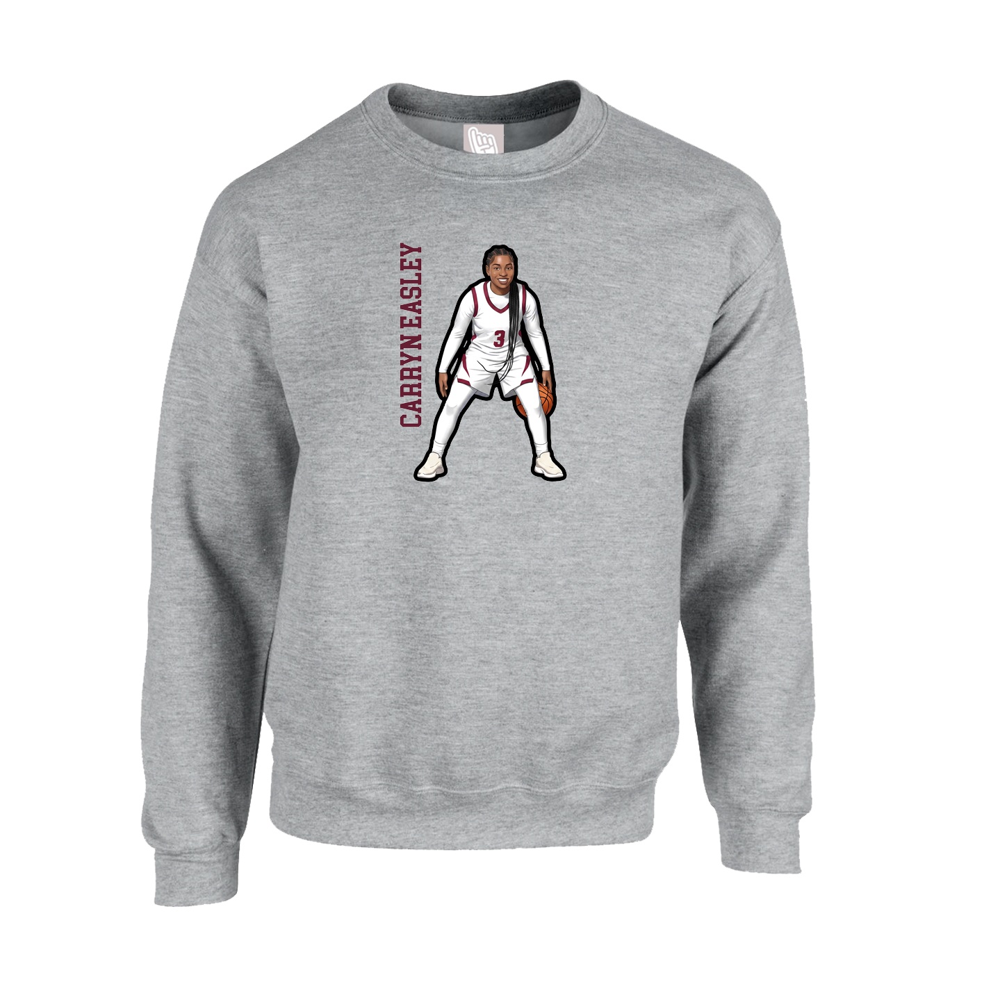 Fleece Crew — Name Vertical in Grey
