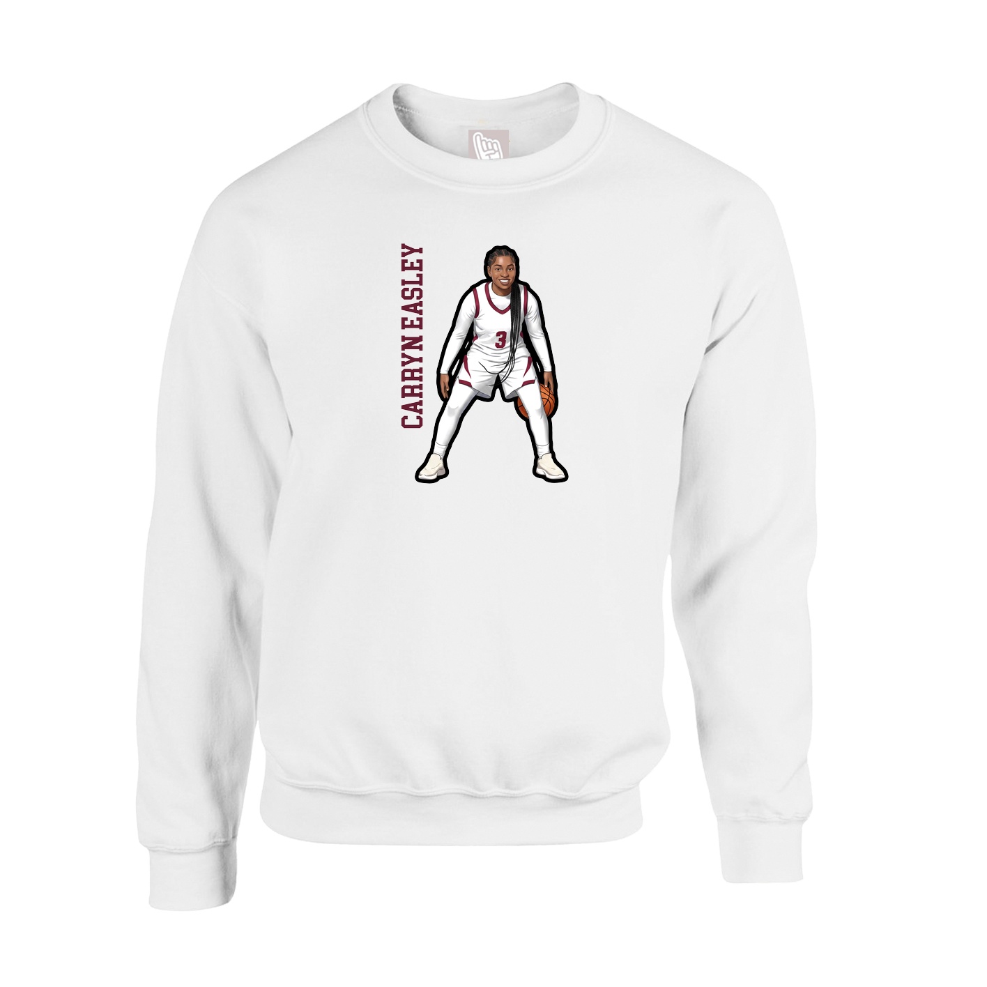 Fleece Crew — Name Vertical in White