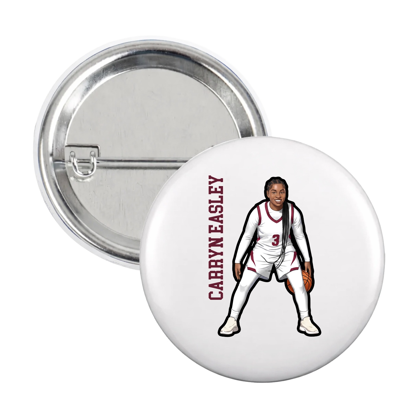 Game Day Button — Name Vertical in White