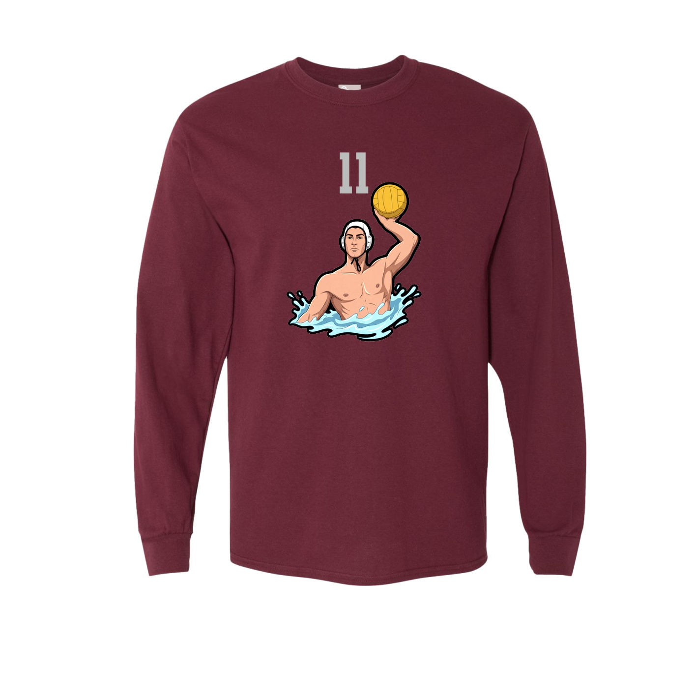 Long Sleeve Tee — Number Top in Maroon